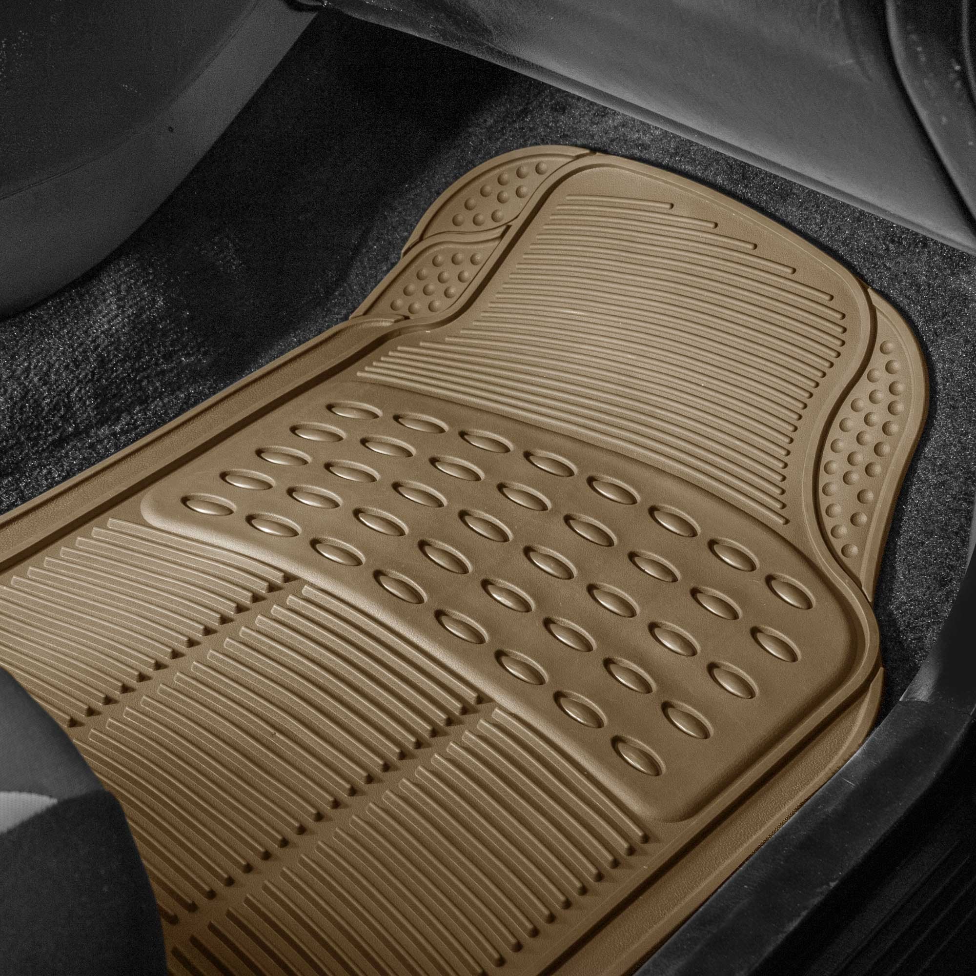 Fh Group Trimmable Non-Slip Rubber Floor Mats 3 Row Set - Universal Fit For Cars Trucks And Suvs (Beige) F11305 + F16400