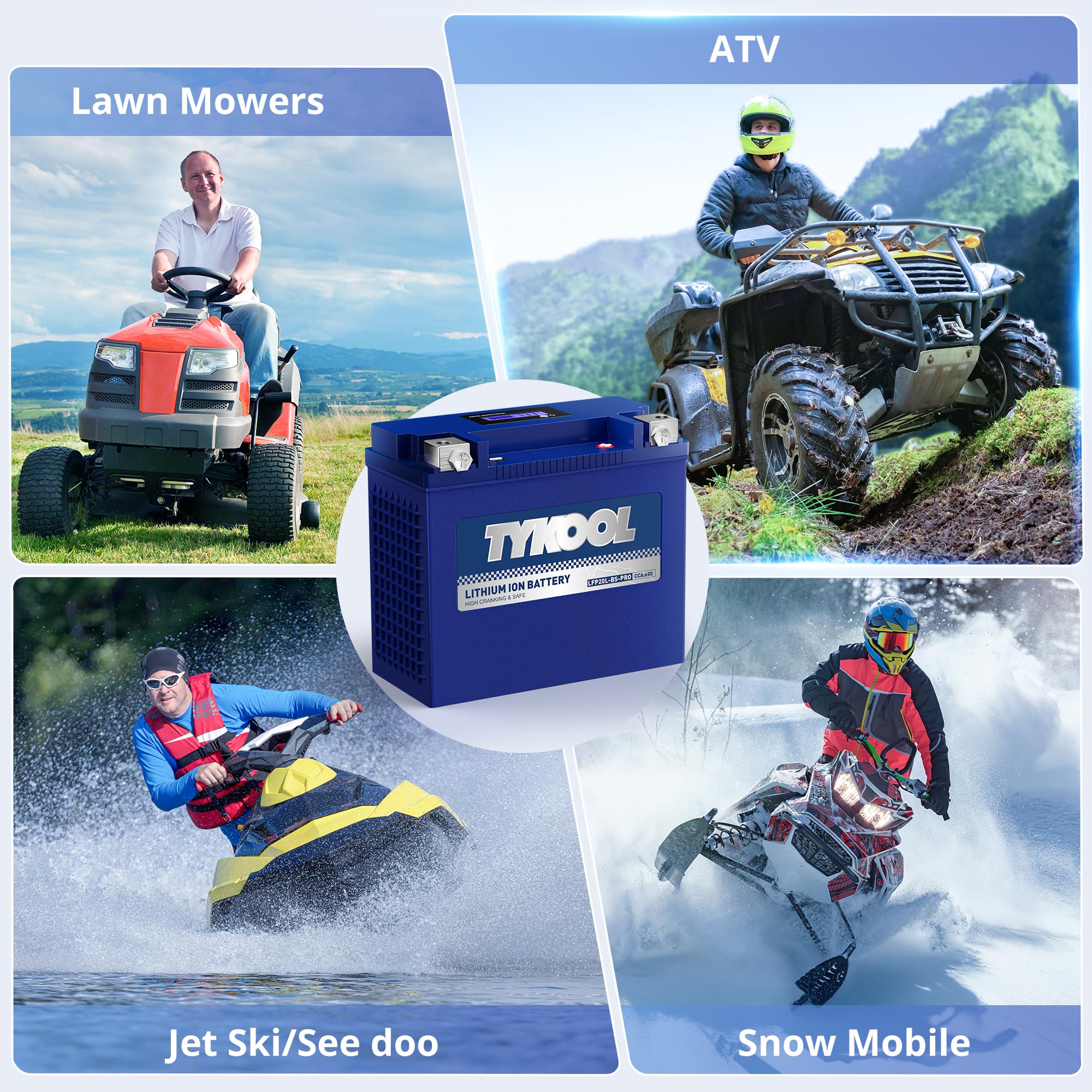 TYKOOL YTX20L-BS Pro Lithium Battery 12V 12Ah 600CCA for Harley Davidson & Can-Am Defender, Model LFP20L-BS-PRO