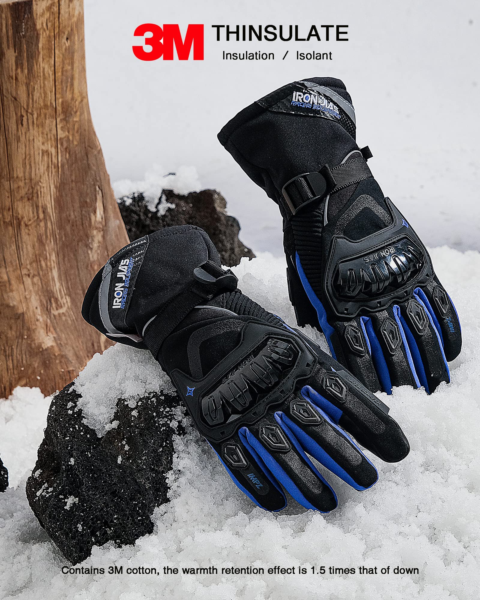 Iron Jia'S Motorcycle Gloves Winter Warm Touch Screen Waterproof Windproof Protective Clothing (Blue, Xl)