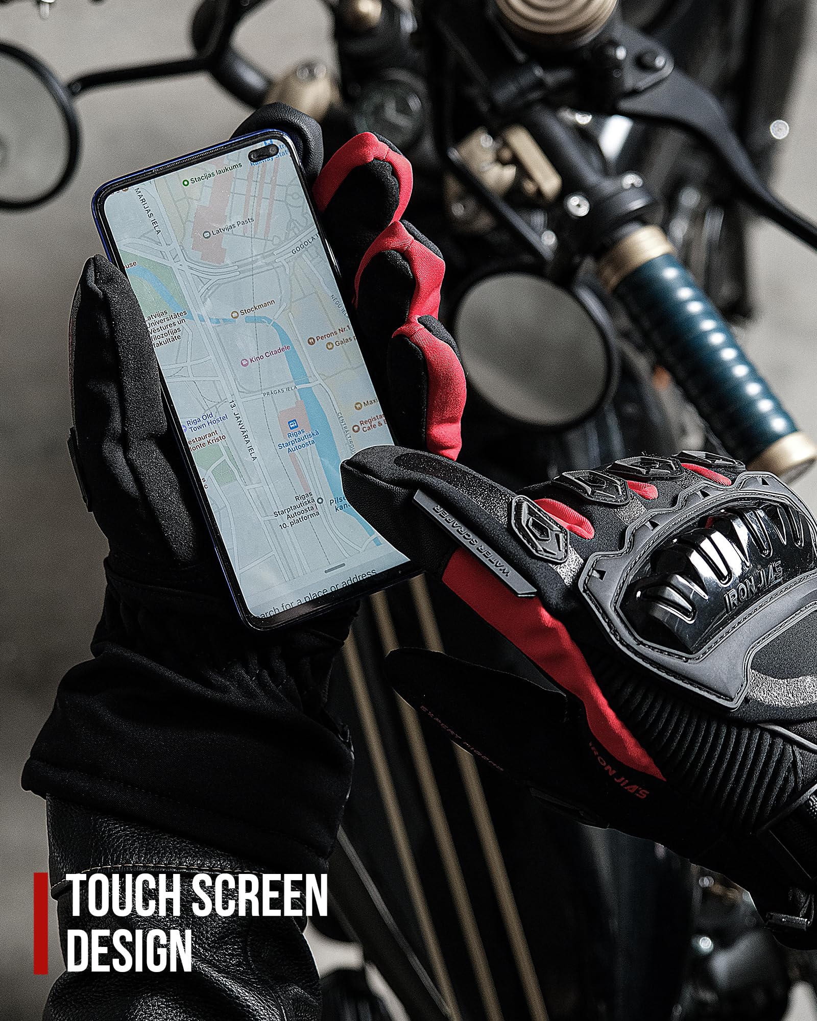 Iron Jia'S Motorcycle Gloves Winter Cold Weather Warm Touchscreen Waterproof Windproof Protective Gear (Red, Xl)