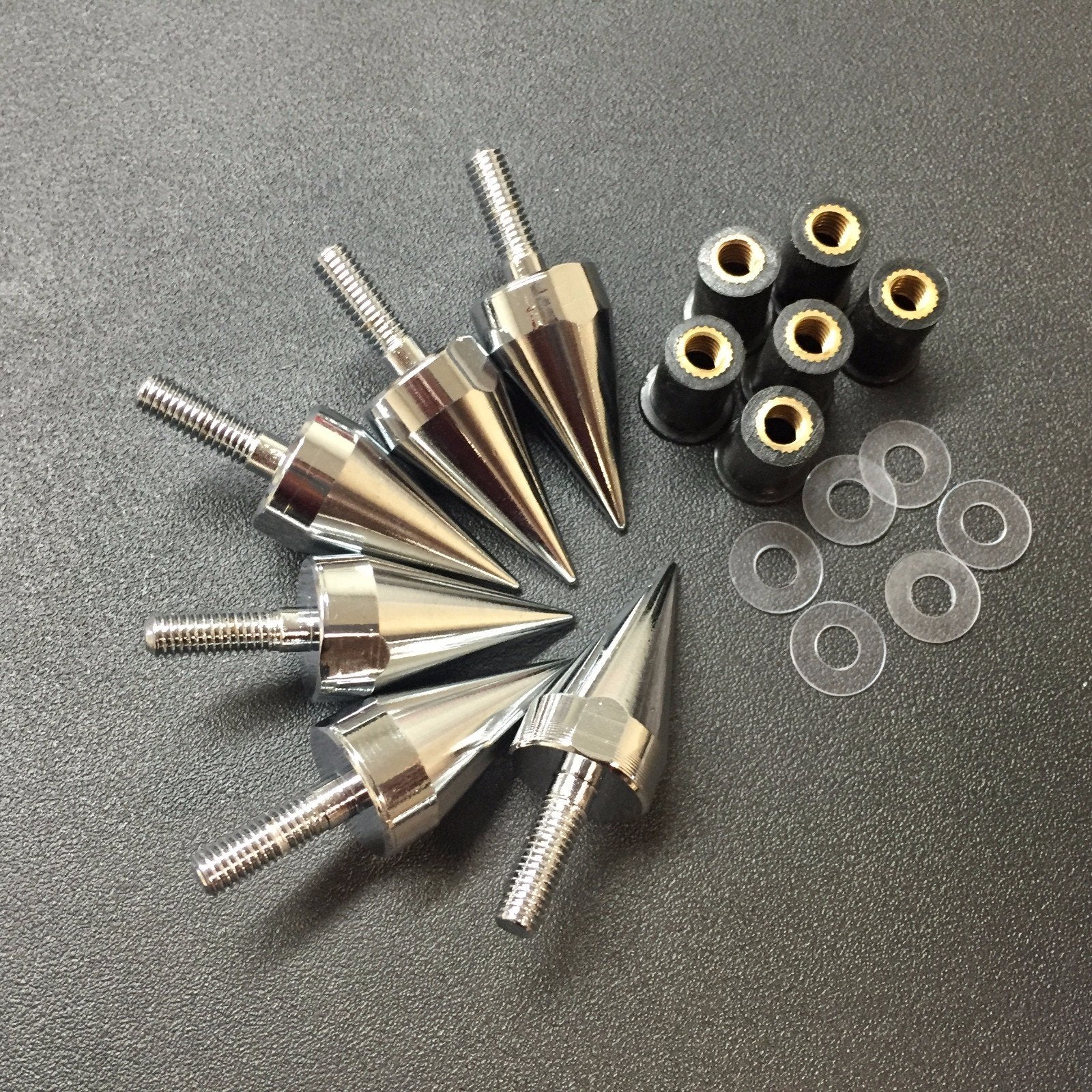 Semt-Universal Chrome Motorcycle Spike Bolts With Mounting Parts Compatible With Windscreen Fairings License Plate [B074Nvvqzd]