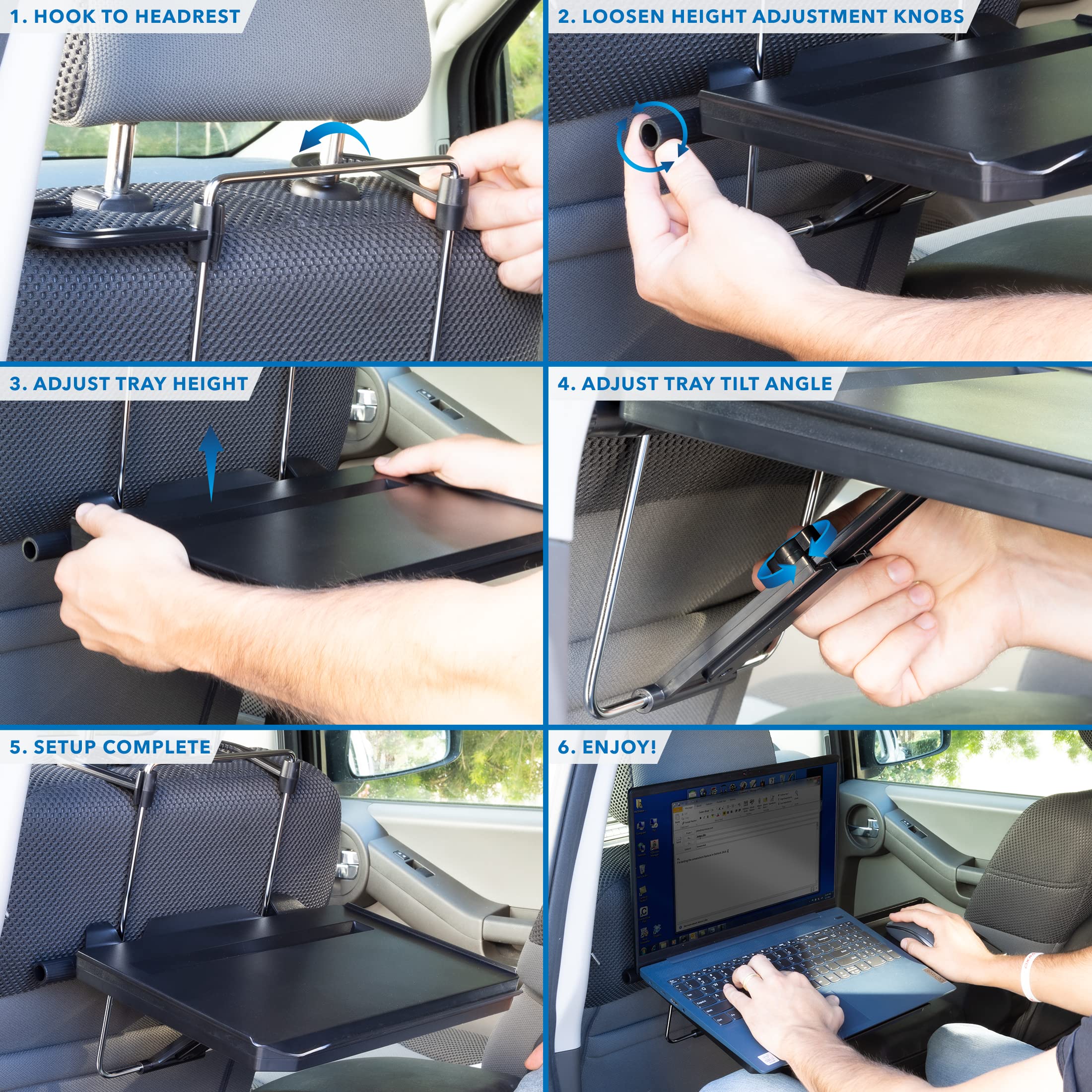 Mount-It! Car Table Tray - Adjustable Height & Tilt, Fits All Models, for Laptops, Food & Drinks, Model MI-7314