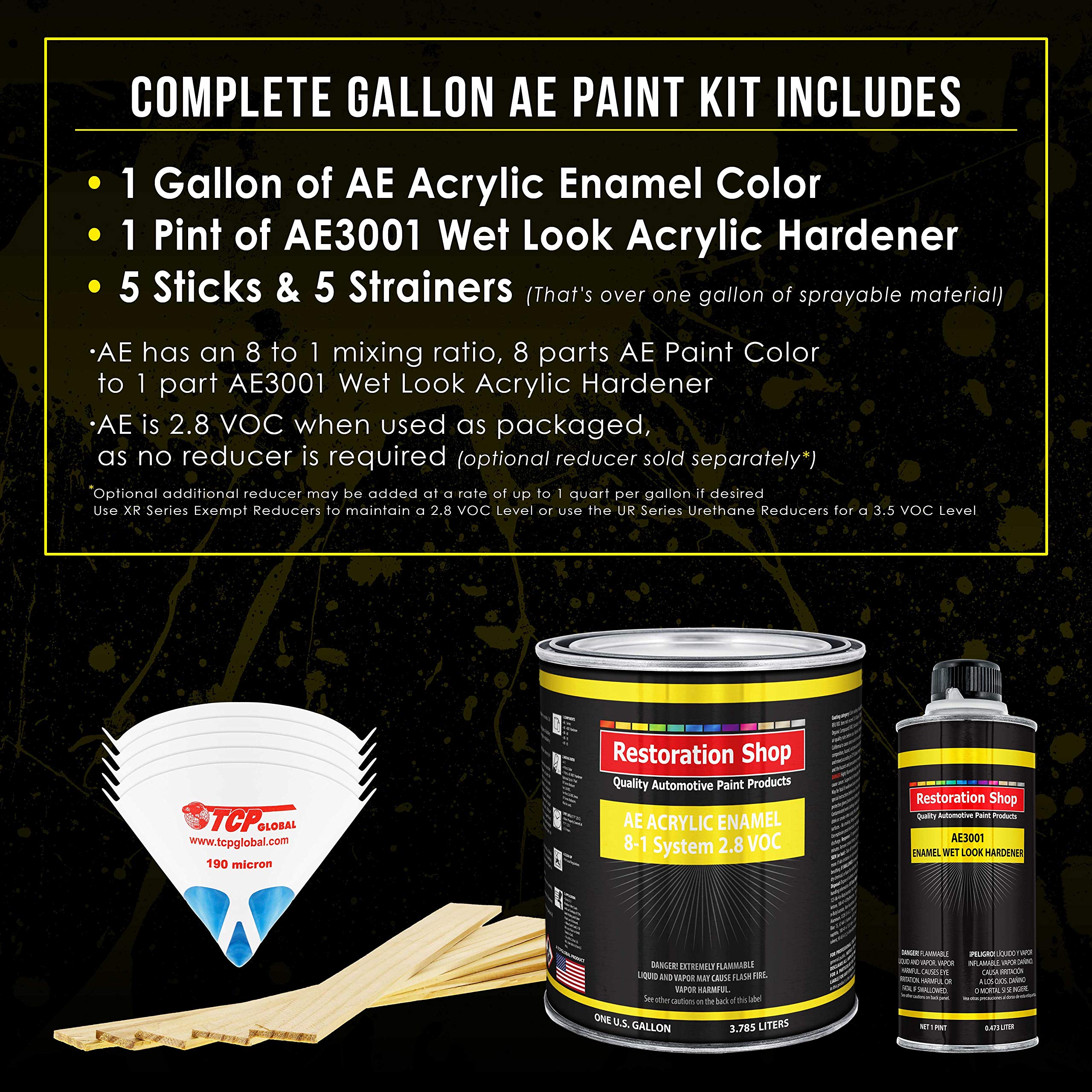 Restoration Shop Rock Moss Green Acrylic Enamel Auto Paint Kit - 1 Gallon, High Gloss Finish, 8:1 Mix Ratio, 2.8 VOC