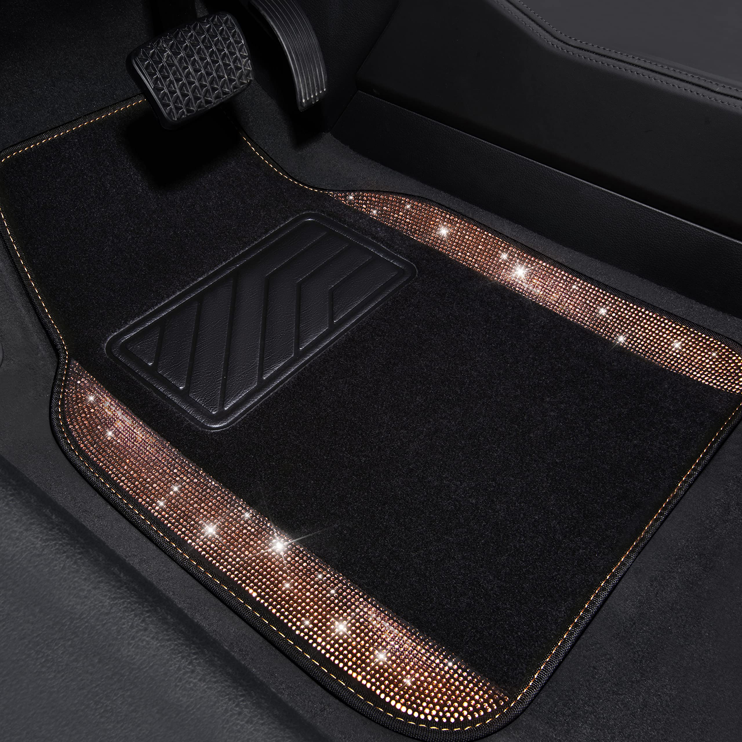 Car Pass Bling Rhinestone Diamond Car Floor Mat, Crystal Sparkly Shining Glitter Carpet Waterproof Anti-Slip Pvc Heel Pad, Unive