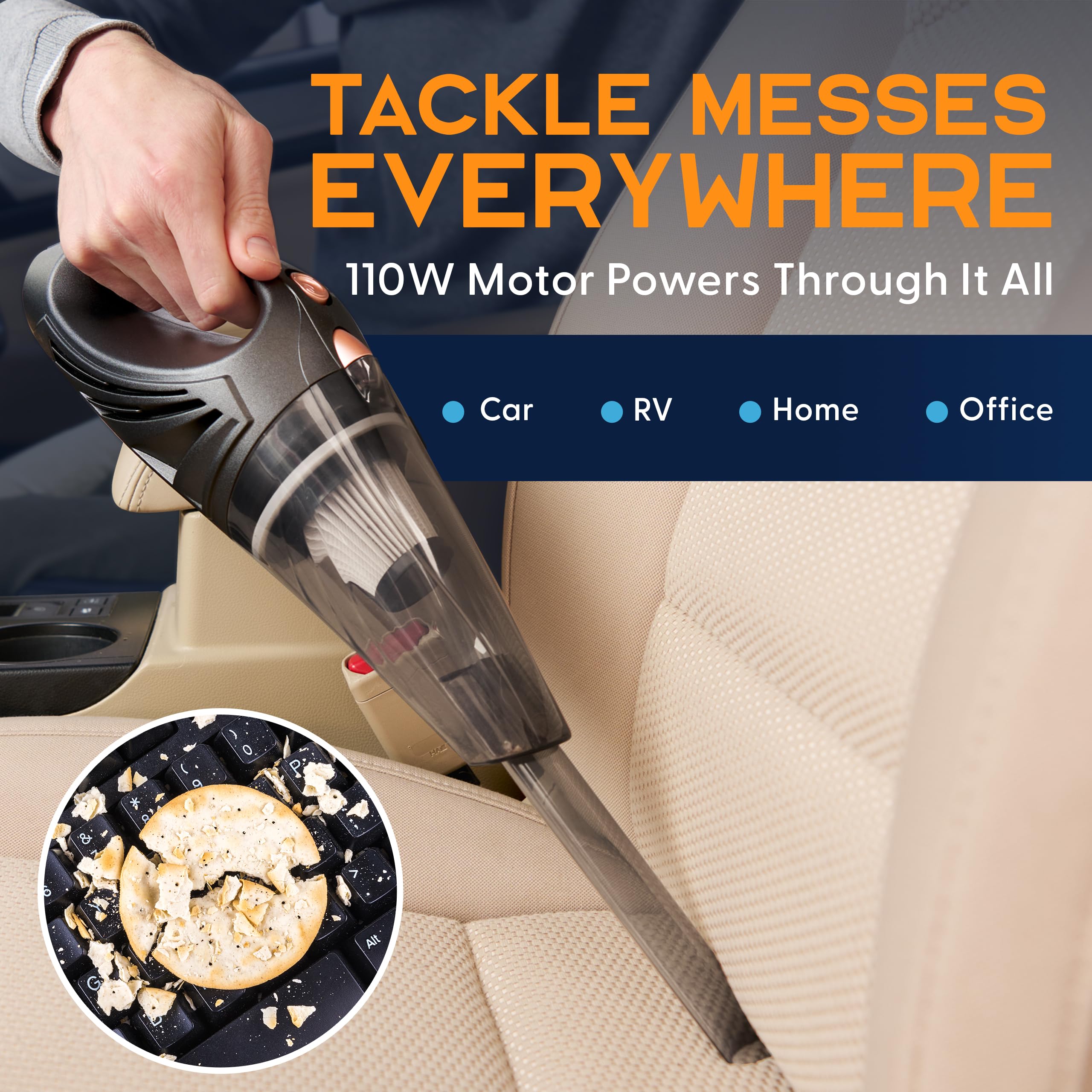Power Practical Handheld Vacuum Cordless - Rechargeable Portable Car Vacuum W/Strong Suction- Small, Mini Vacuum Cleaner For Car