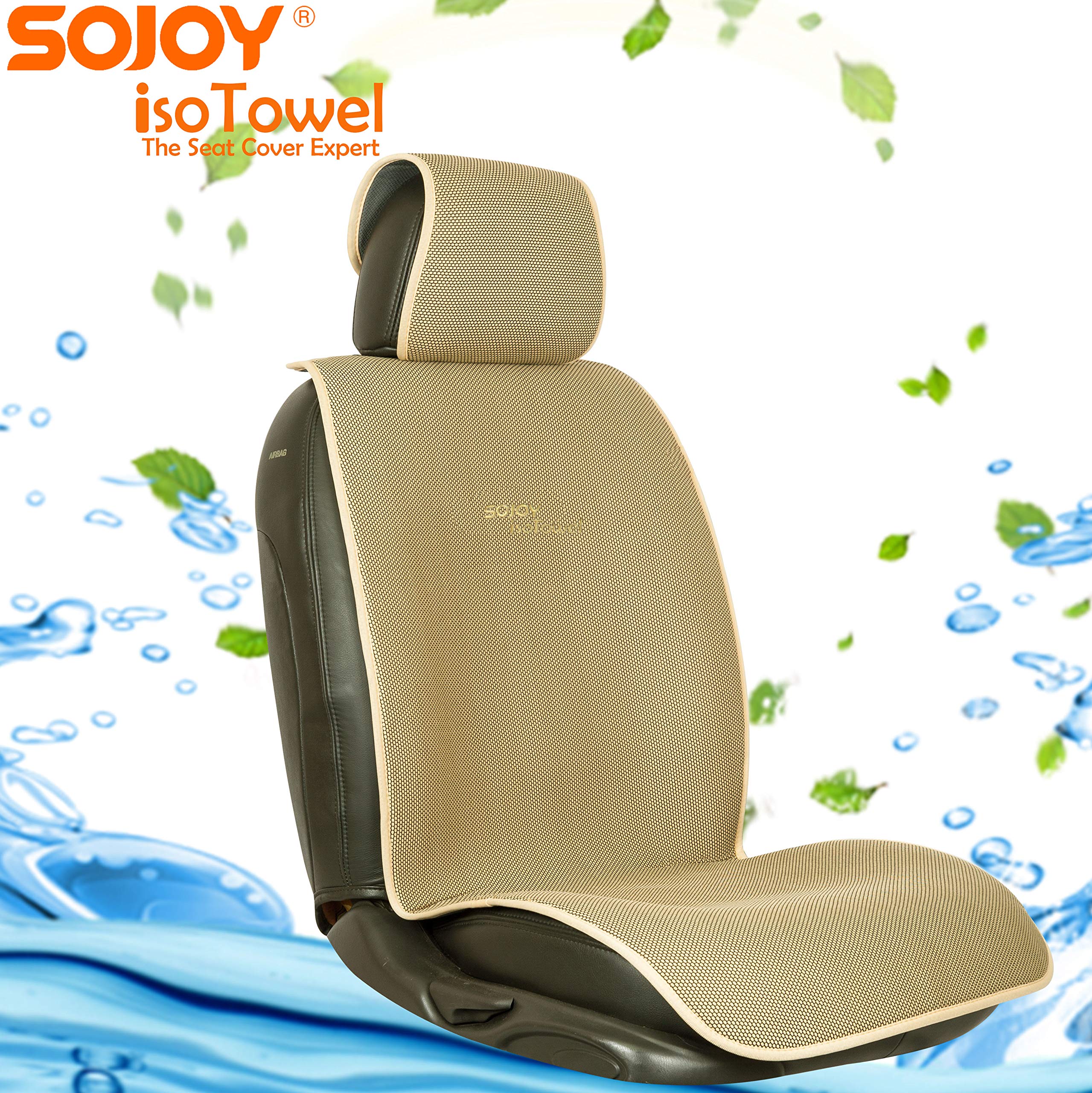Sojoy IsoTowel Car Seat Cover, Microfiber Protector, Quick-Dry, Non-Slip, 41x21 inch, Tan, Model SJ219A040