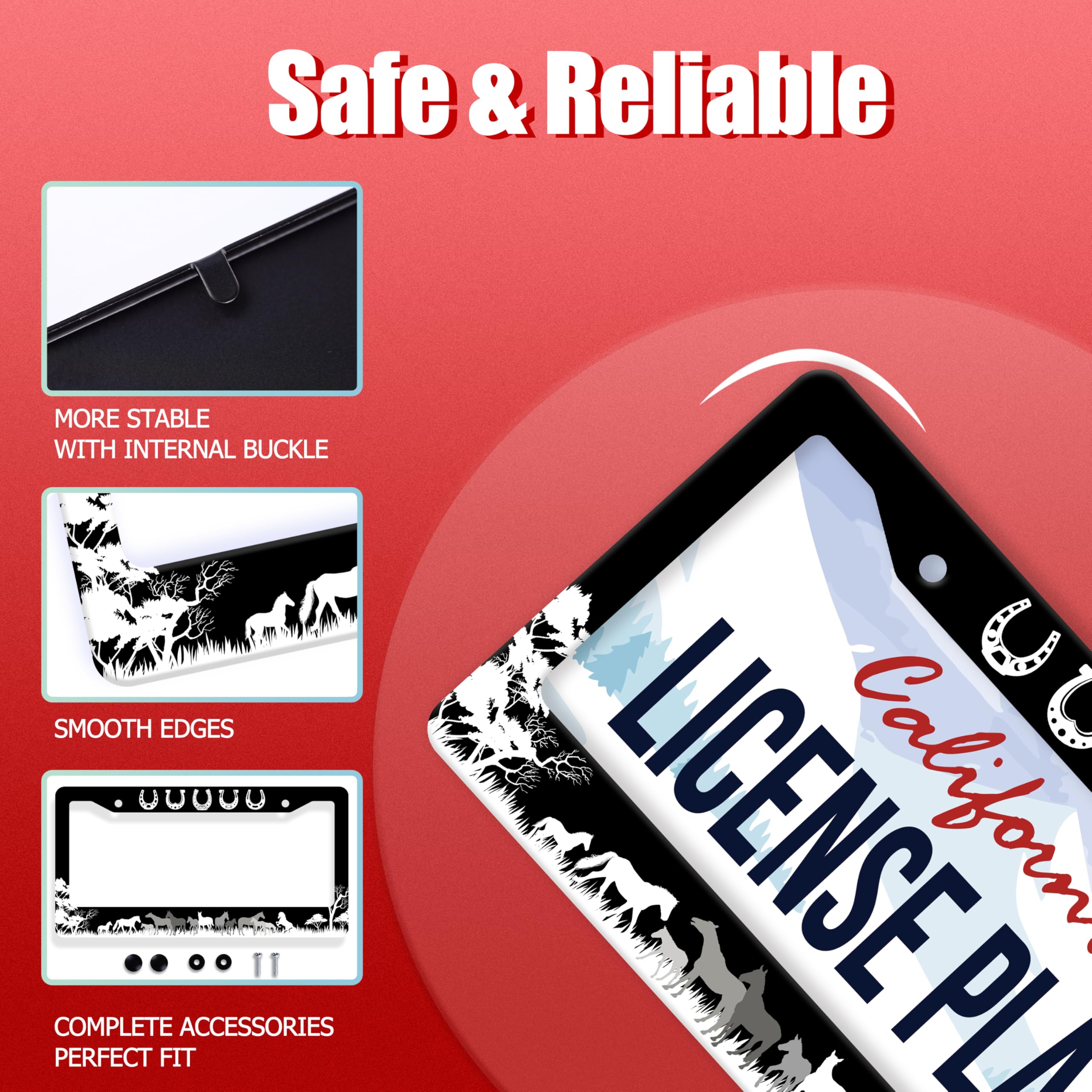 Horse License Plate Frame Funny Horseshoe License Plate Frames Grassland for Car Decorative Parts Stainless Stee License Plate f