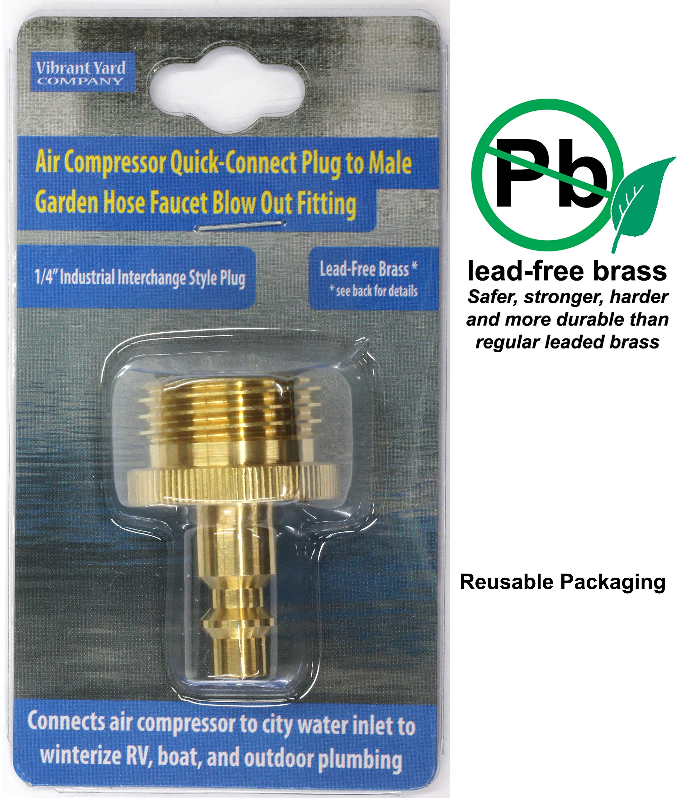 Vibrant Yard Co. Winterize Blow Out Adapter - Brass Air Compressor Quick-Connect to Male Garden Hose - Yellow - Model 04IPMNH