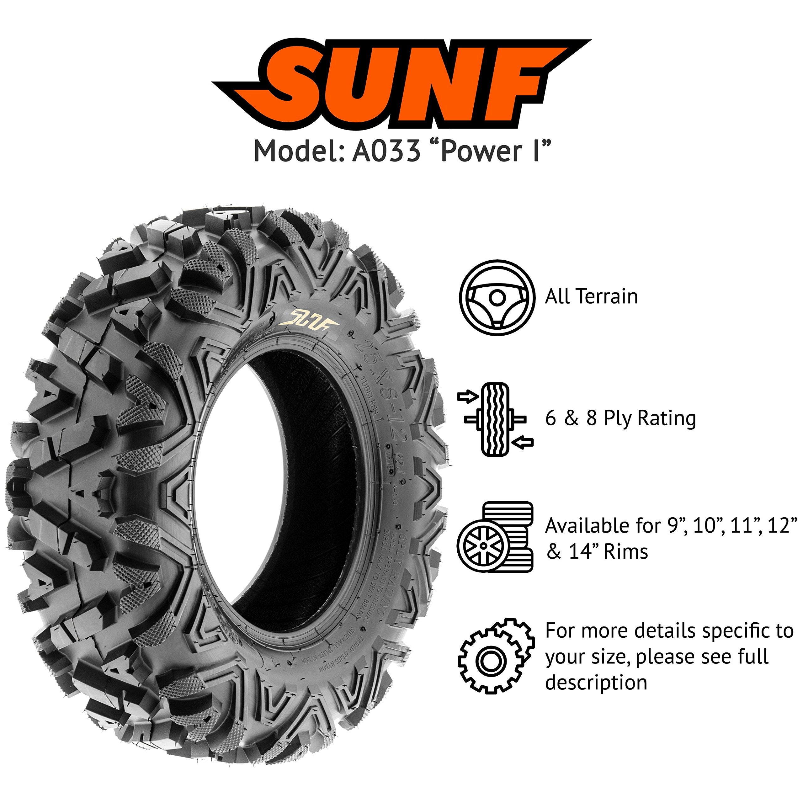 SUNF All Terrain Tires for ATV/UTV - 27x9-12 & 27x11-12, 6 PR, Rubber, Black, Model LCF1 A033