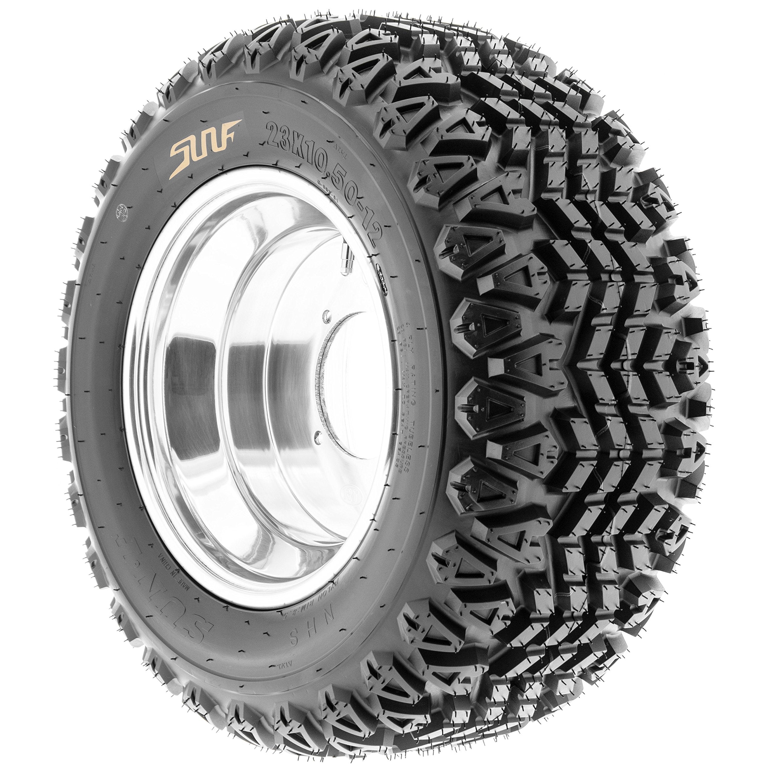 SUNF Set of 4 All-Terrain ATV UTV Golf-Cart Tires, 25x10-12, 4 Ply, Black