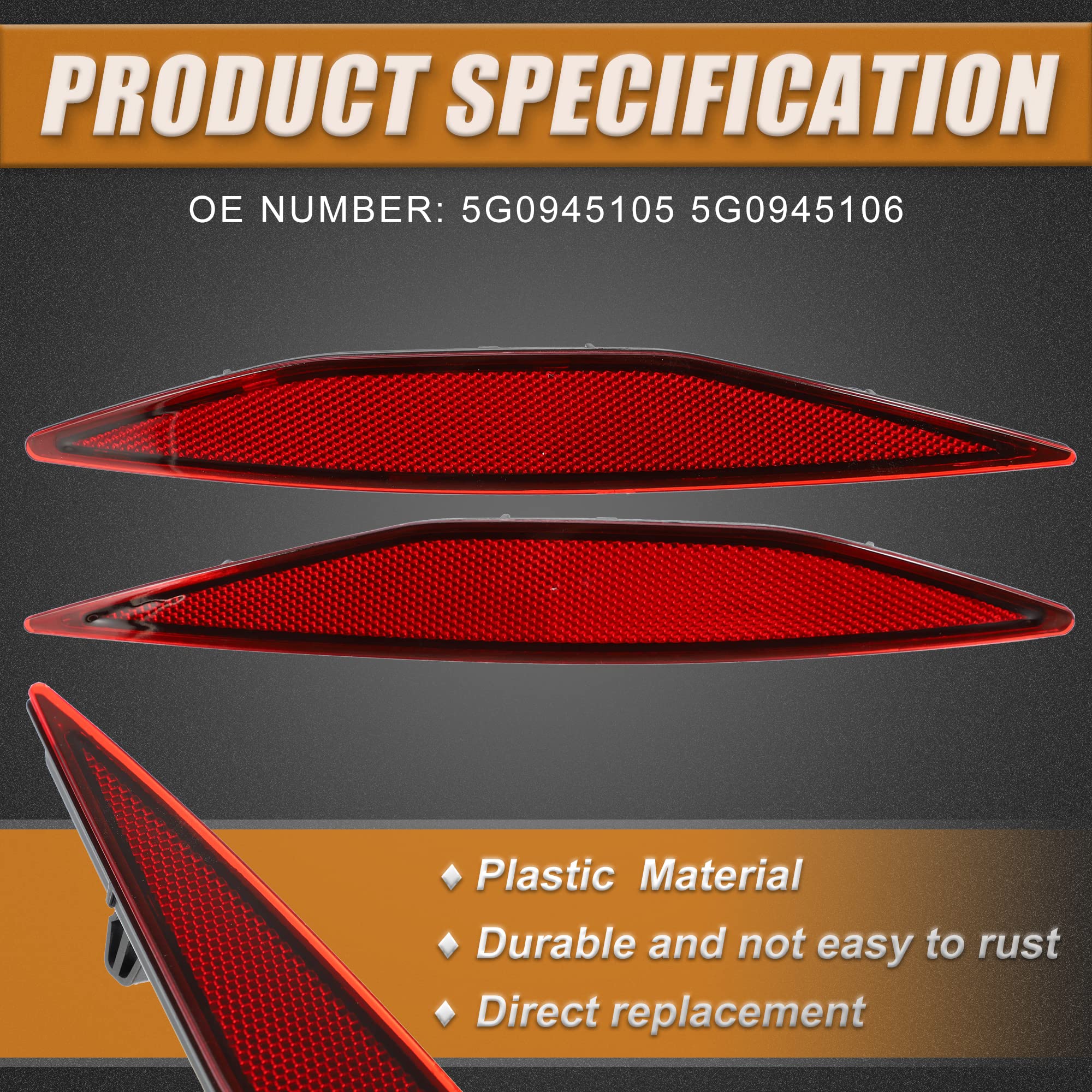 X Autohaux 1 Pair Rear Left Right Bumper Reflector Light Cover 5G0945105 5G0945106 For Volkswagen Golf 1.8L M/T S Hatchback 2015