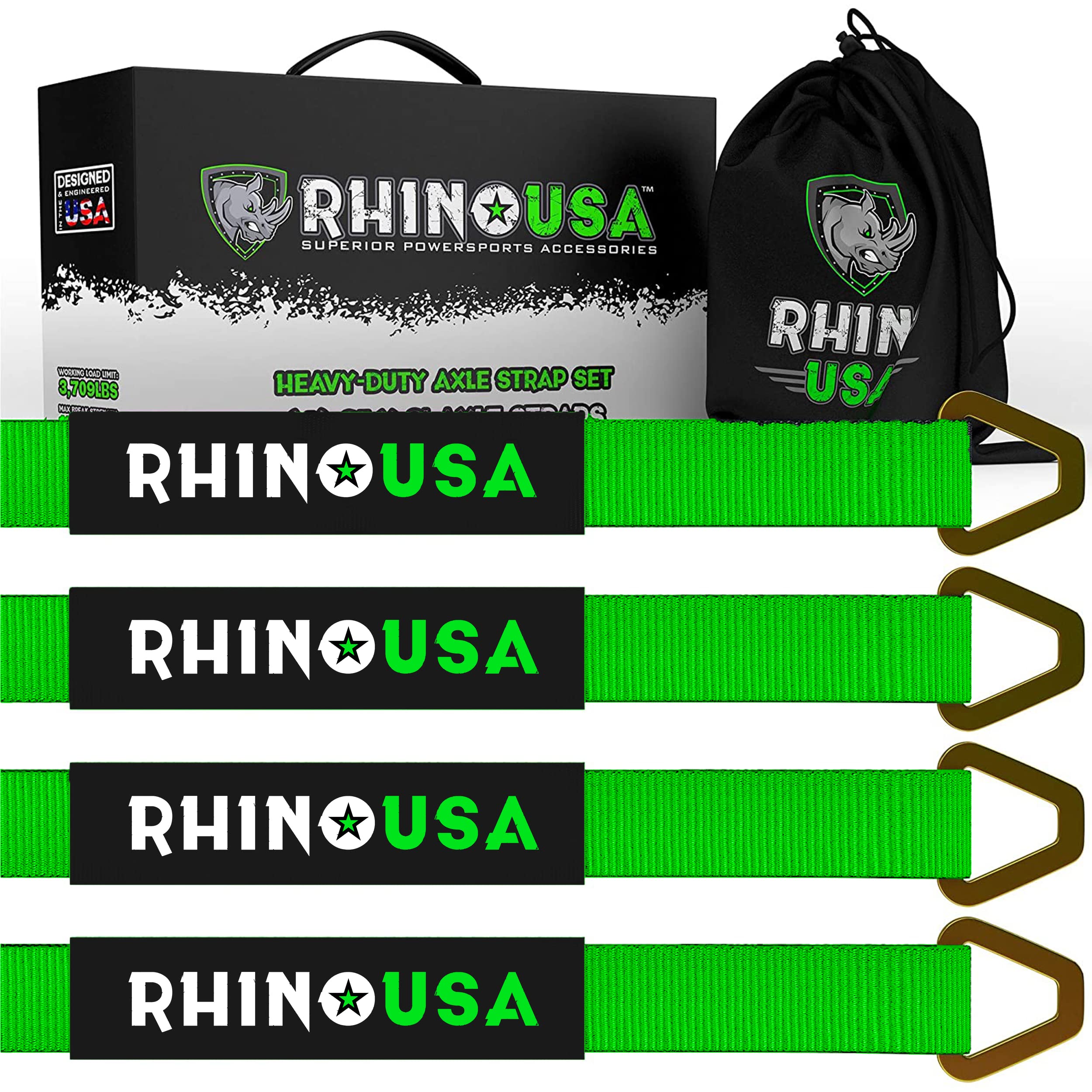 Rhino USA Axle Tie Down Straps - Lab Tested 11,128lb Break Strength - Heavy Duty Protective Sleeves & D Rings to Ensure Peace of