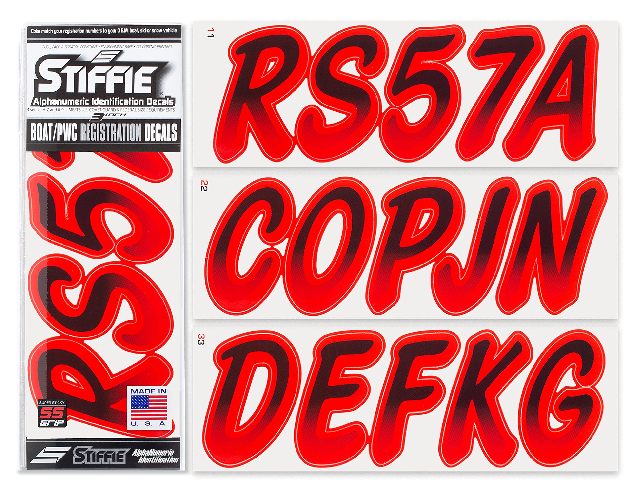 Stiffie Whipline Black/Lava Red 3 '' Super Sticky Boat & Pwc Registration Decals  Numbers Letters Stickers