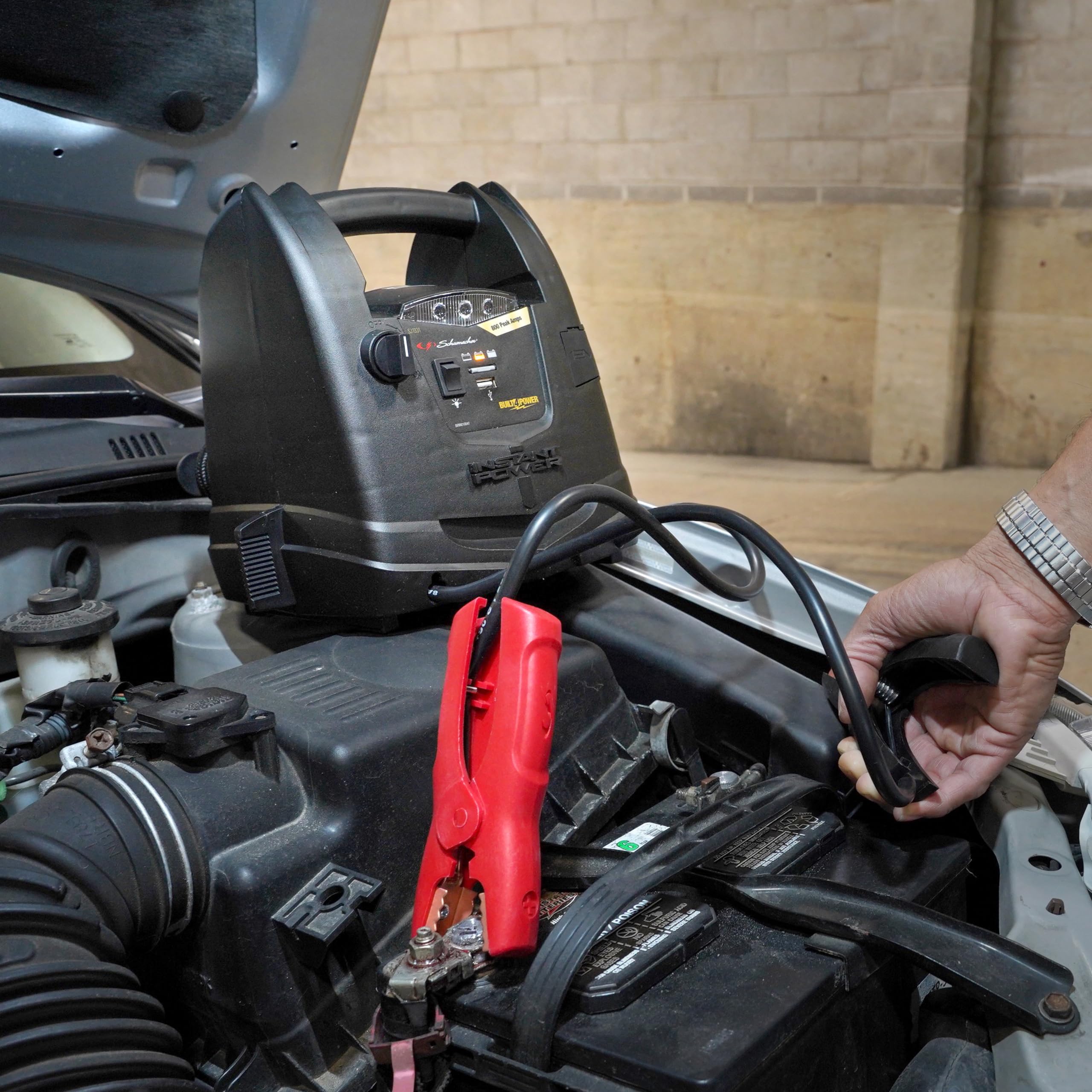 Schumacher SJ1331 Rechargeable AGM Jump Starter - 800 Amps, Air Compressor, 12V DC/USB Power Station for Gas/Diesel Vehicles