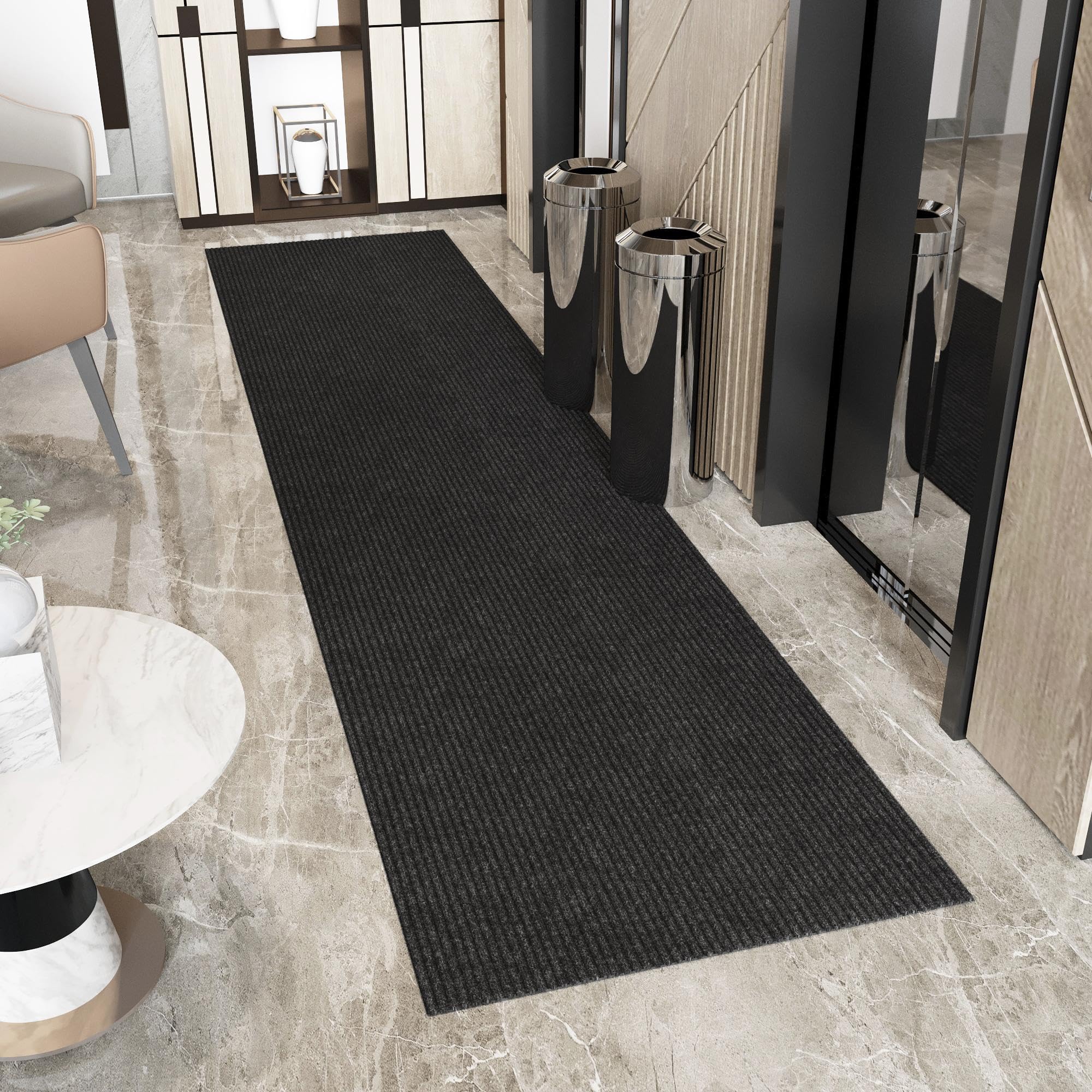 Ottomanson Solid Design Non-Slip Rubberback 3X25 Indoor/Outdoor Runner Rug For Hallway, Kitchen, Living Room, Garage, Patio, 2'7