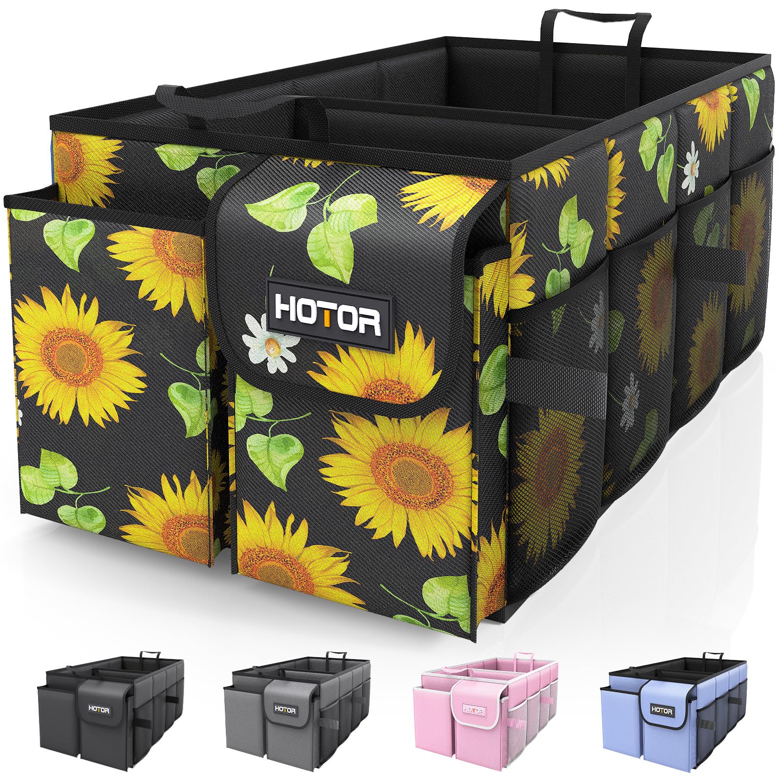 Hotor Foldable Trunk Organizer - Suv & Sedan, Sturdy Car Organization With 2 Compartments, 21.3 ''12.6 ''10.6 ''