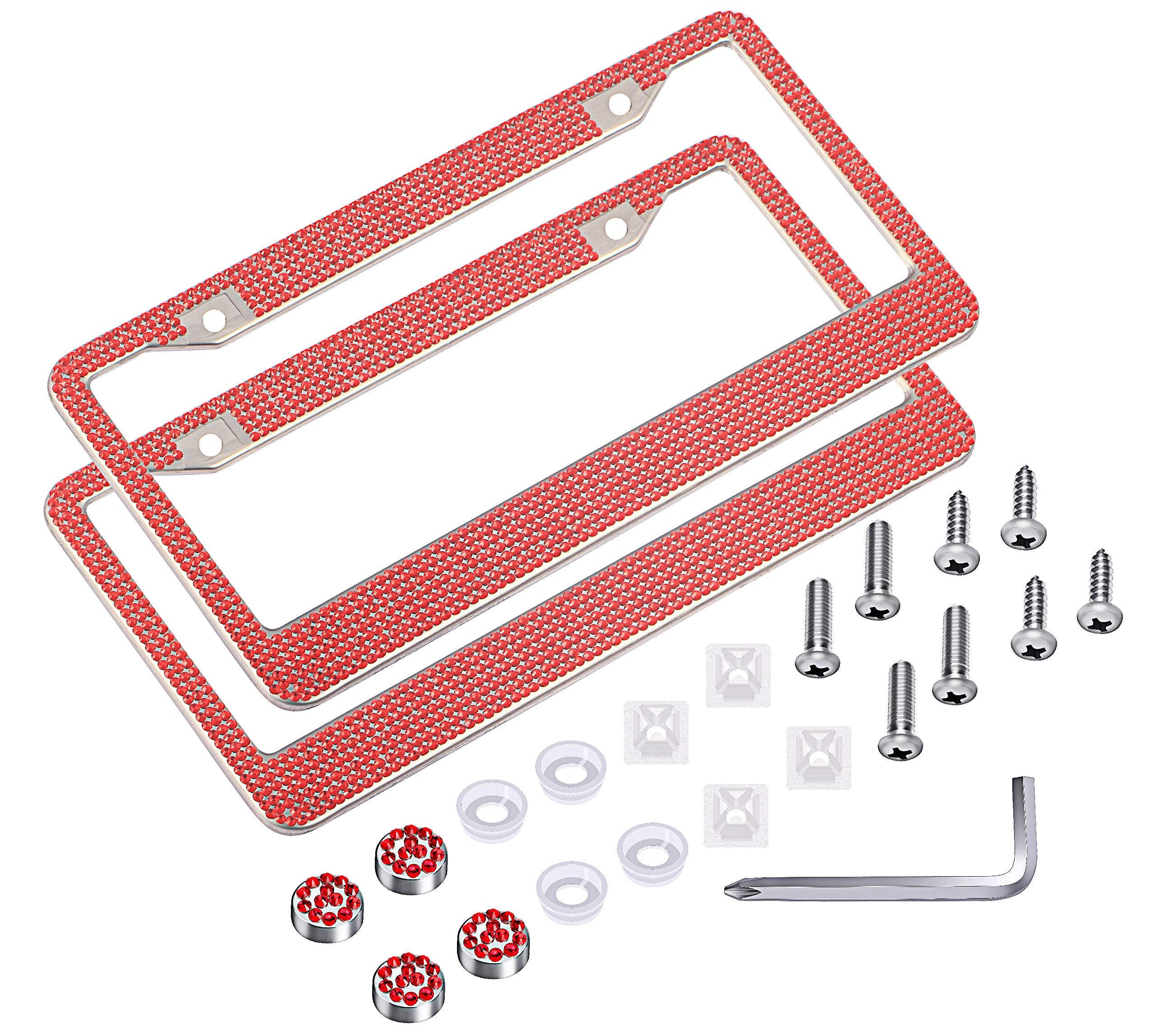 2 Pack Rhinestone License Plate Frame For Women,Premium Stainless Steel Cover 1000+ Finest 14 Facets Luxury Sparkling Crystal Di