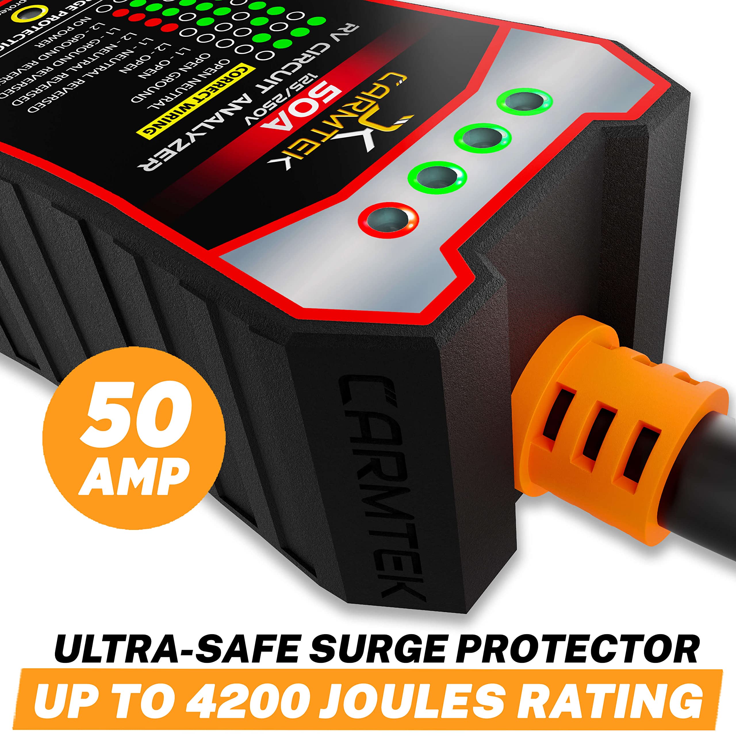 CARMTEK RV Surge Protector 50 Amp - Smart Circuit Analyzer with Integrated Surge Protection - Model CRTK-CA50