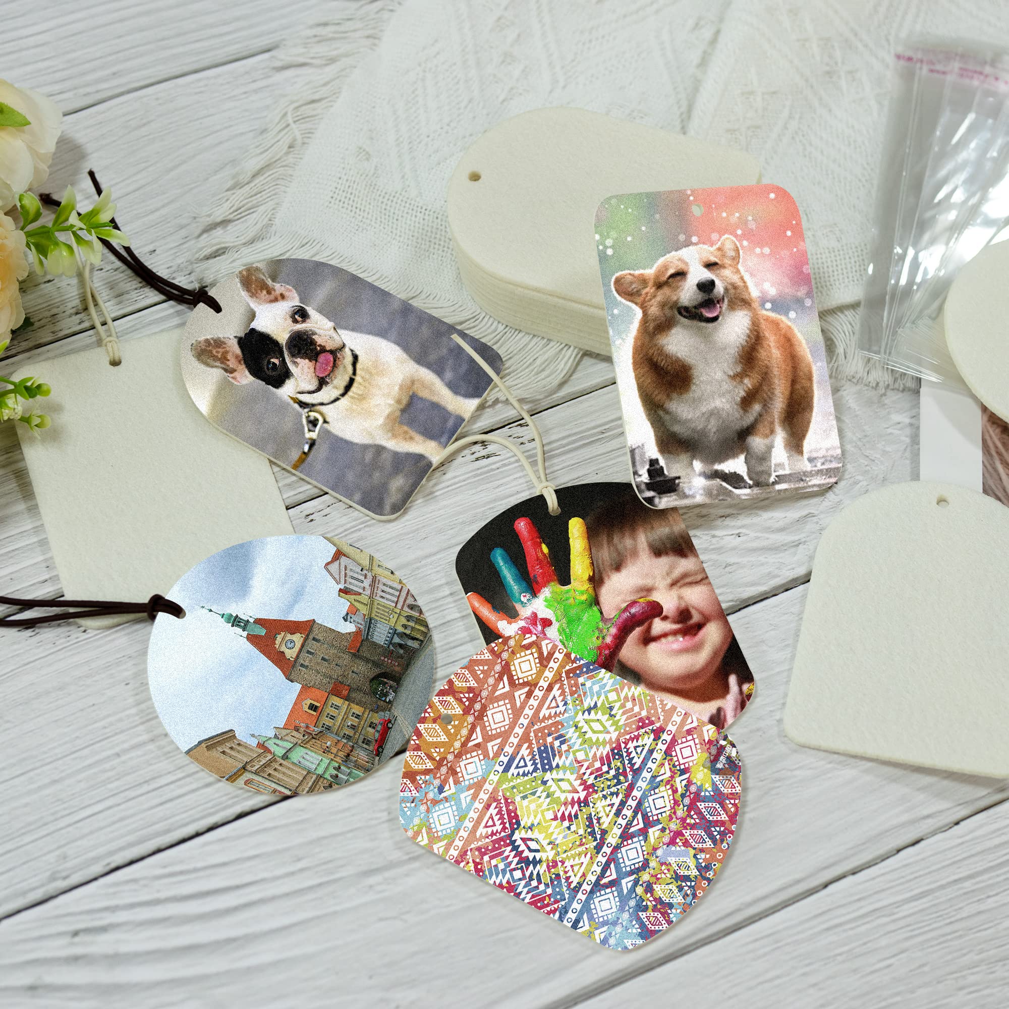 Temlum 40 Pcs Sublimation Blanks Products With Elastic Rope, Clear Bag, Sublimation Blanks For Air Freshener Car Home Hanging De