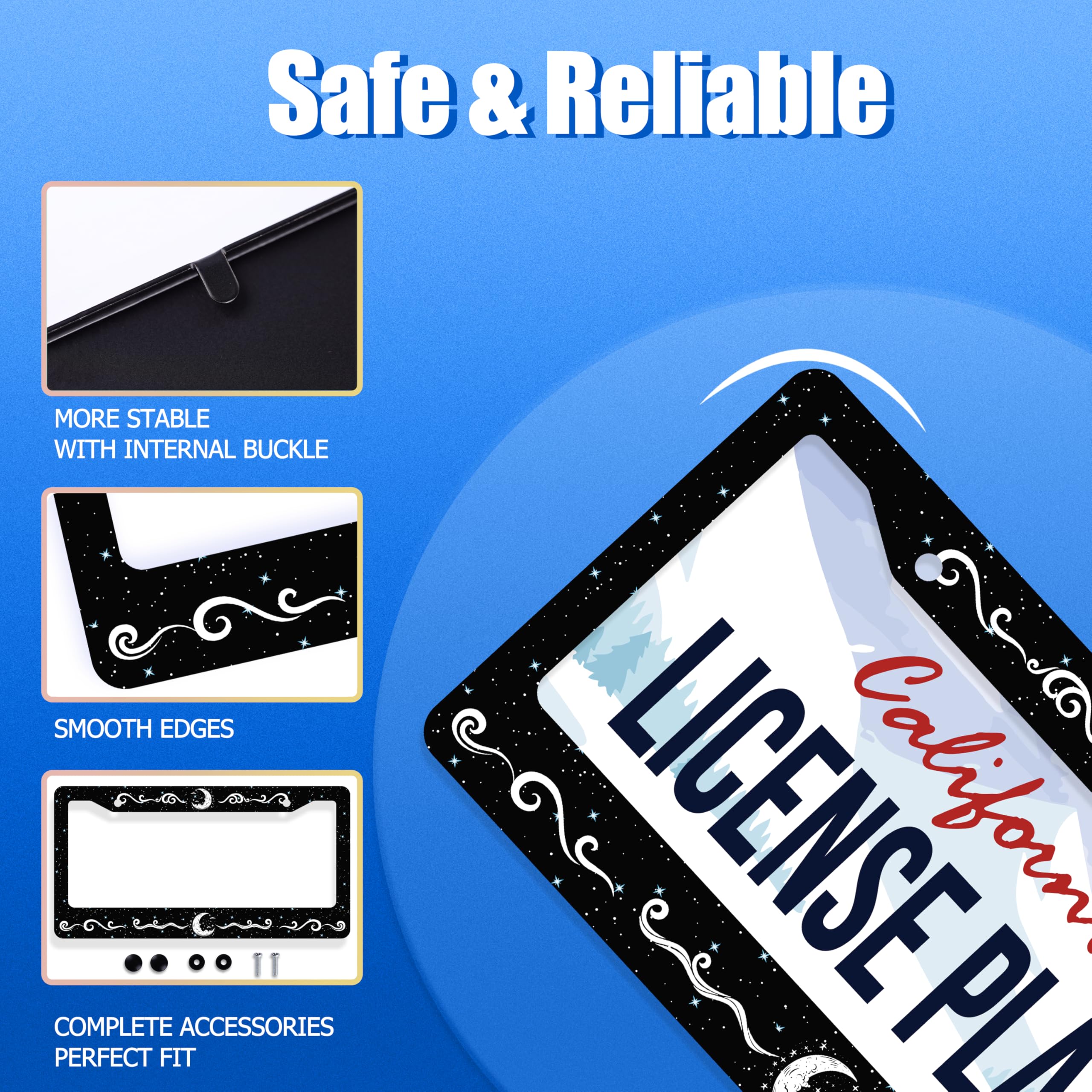 Moon License Plate Frame Stars Waves Starry Sky License Plate Stainless Steel Funny License Plate Holder Galaxy Car Accessory wi