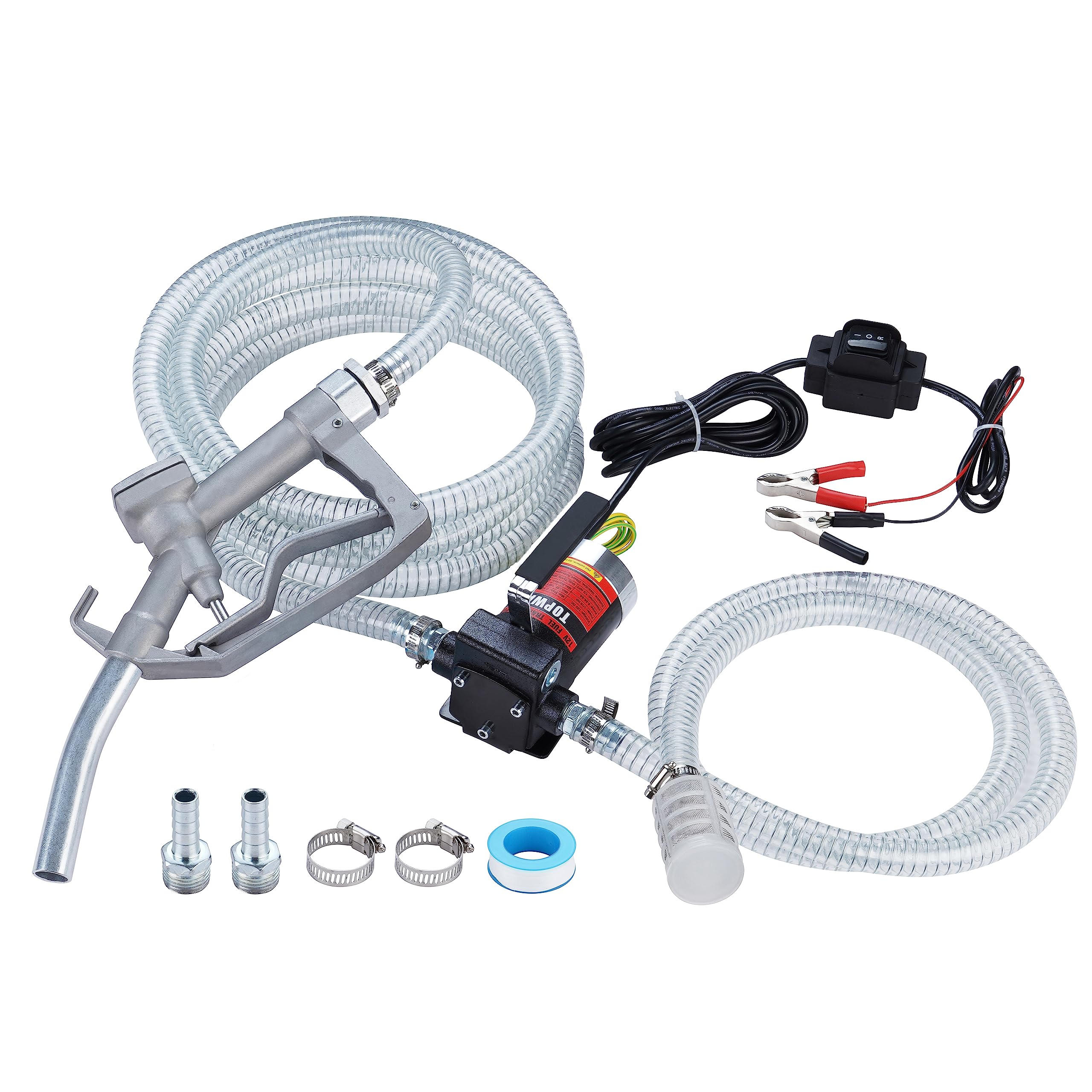 Topway 12V Dc Gasoline Fuel Pump Kit, Self-Priming Oil Transfer Pump With Handle, Reversible Pumping, Overheat Protection, Explo