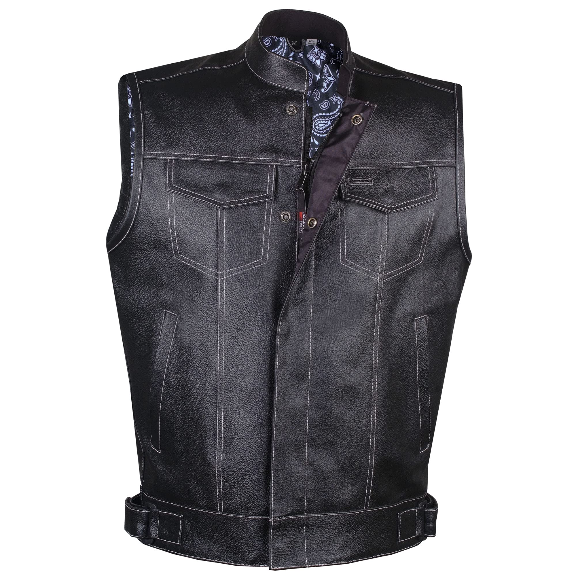 Soa Men 'S Premium Leather Motorcycle Vest With Biker Club Concealed Carry Gun Pockets W/Armor Paisley White Xxl