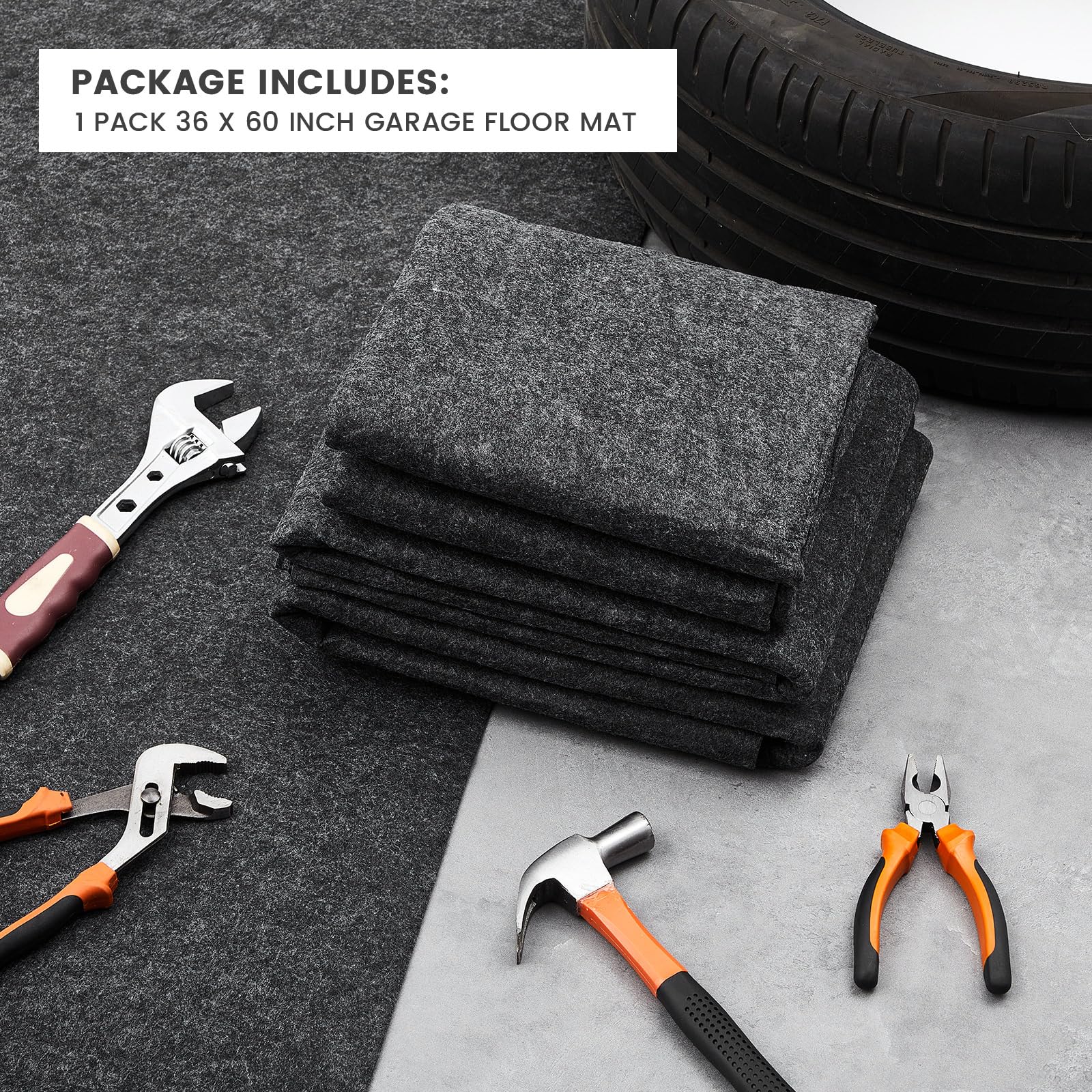 Datanly 1 Pcs 36 X 60 Inch Oil Spill Mat For Driveway Garage Under Car Leaks Absorbent Oil Pad, Black Rubber Mat Garage Floor Pr