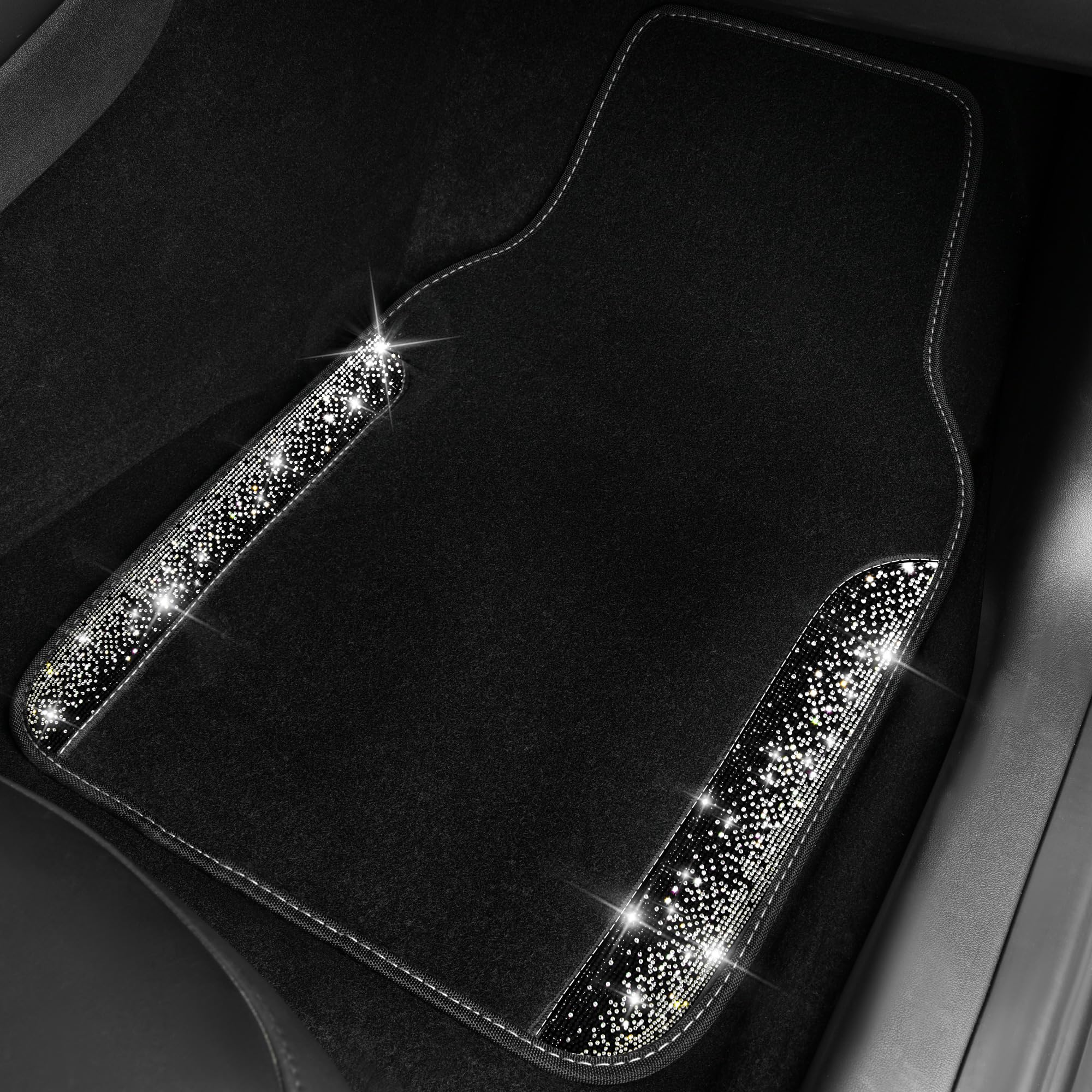 Car Pass Bling Car Mats Shining Diamond Carpet Crystal Rhinestone Sparkly Glitter Floor Mats With Anti-Slip Pvc Pad Universal Fi