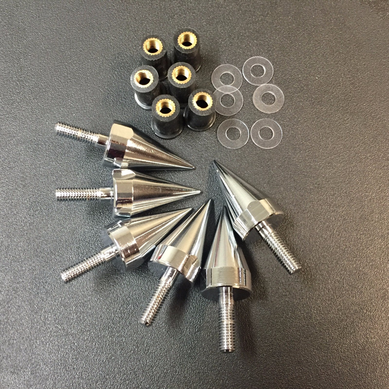 Semt-Universal Chrome Motorcycle Spike Bolts With Mounting Parts Compatible With Windscreen Fairings License Plate [B074Nvvqzd]