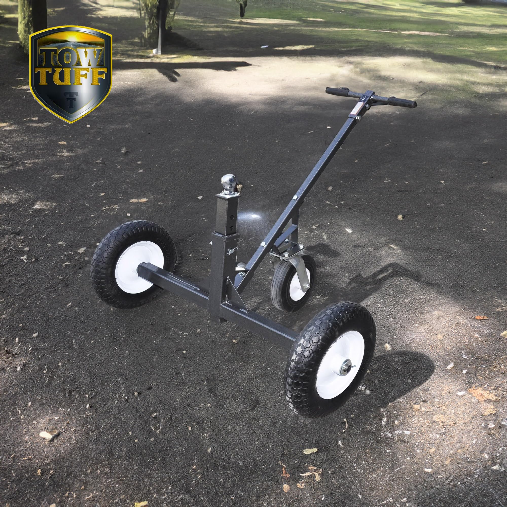 Tow Tuff Adjustable Heavy Duty Durable Steel Trailer Dolly with 10 Inch Swivel Caster, 1000 Pound Weight Capacity, and 16 Inch F