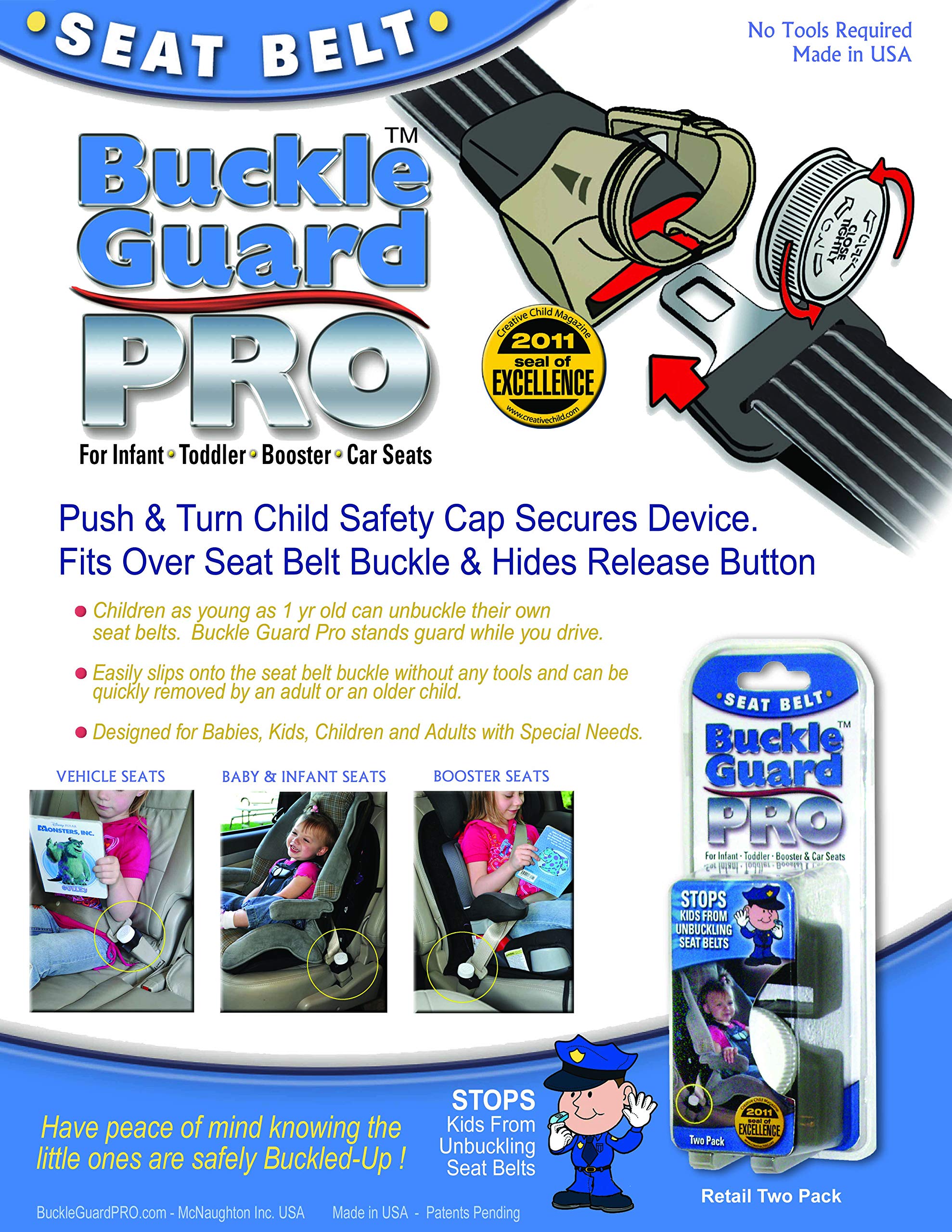 Buckle Guard Pro Seat Belt Button Cover - Helps Keep Kids And Disabled Passengers Safely Buckled Up! Deters Curious Fingers & Ac