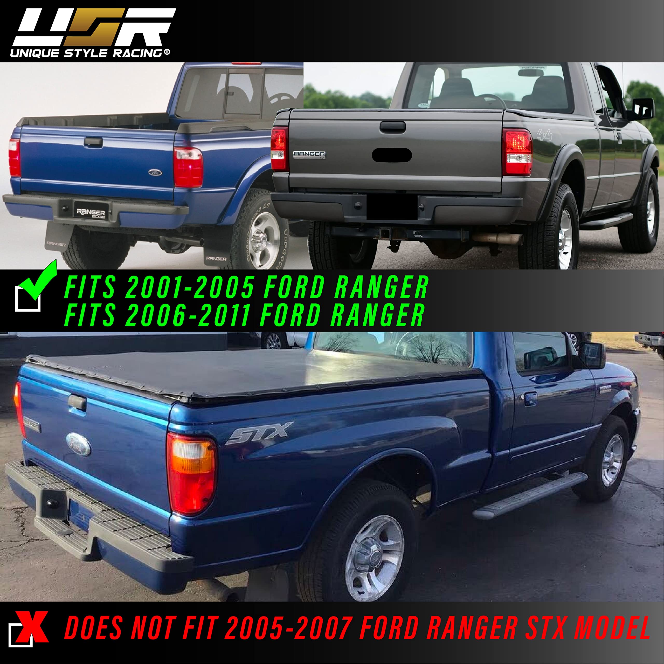 USR UNIQUE STYLE RACING Rear Tail Lights for 2001-2011 Ford Ranger, Dark Cherry Red Lens, Plug and Play, 2 PC Set
