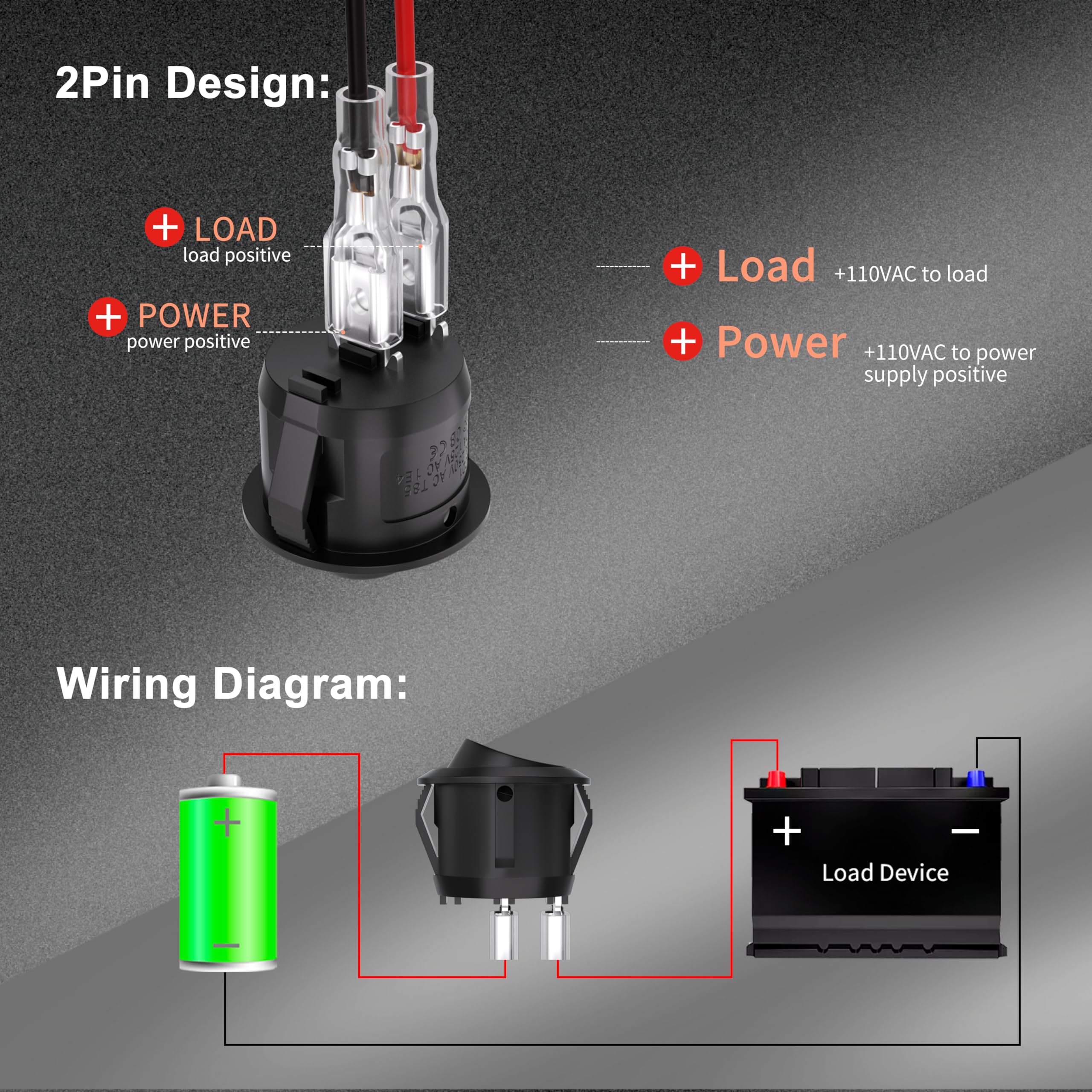APIELE KCD1 Mini Round Toggle Switch SPST 2Pin Snap-in Design for Car Boat Automotive with Pre-Wired Wires