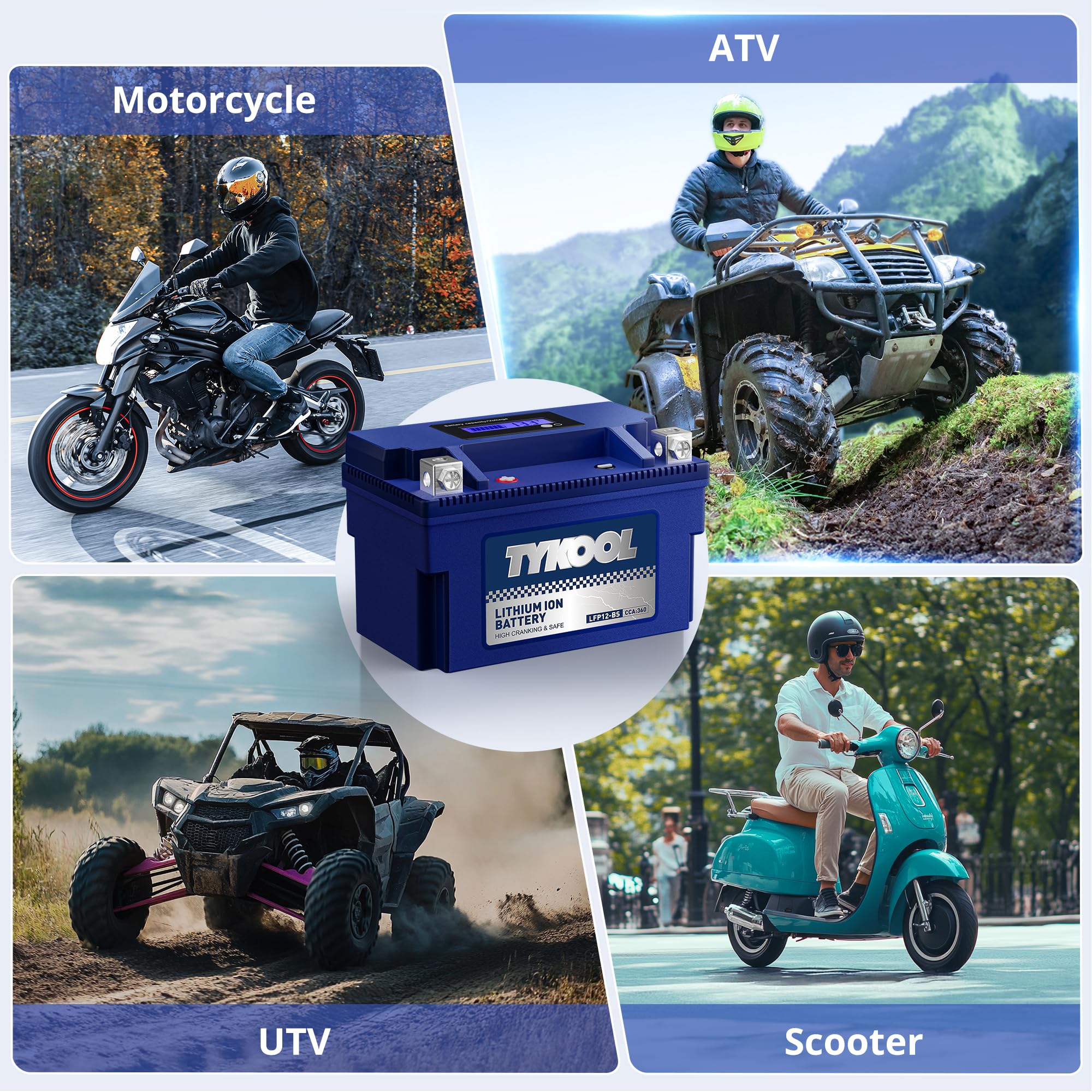 Ytx12-Bs High Performance Lifepo4 Lithium Motorcycle Battery,360Cca,12V 6Ah,Digital Readout,Fits For Honda Trx250 Recon,Suzuki L