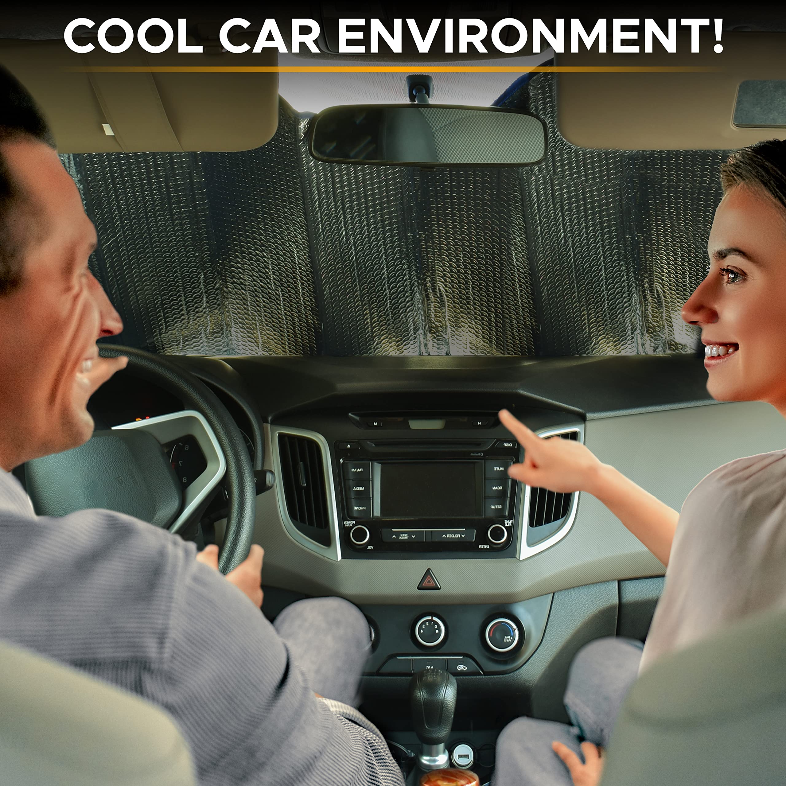 Econour Accordion Windshield Sun Shade (Blue) | Reflective Car Window Shades For Front Window Keeps Sun And Heat Out | Sun Visor For Car Windshield Controls Car Interior Temperature | 58 X 28 Inches