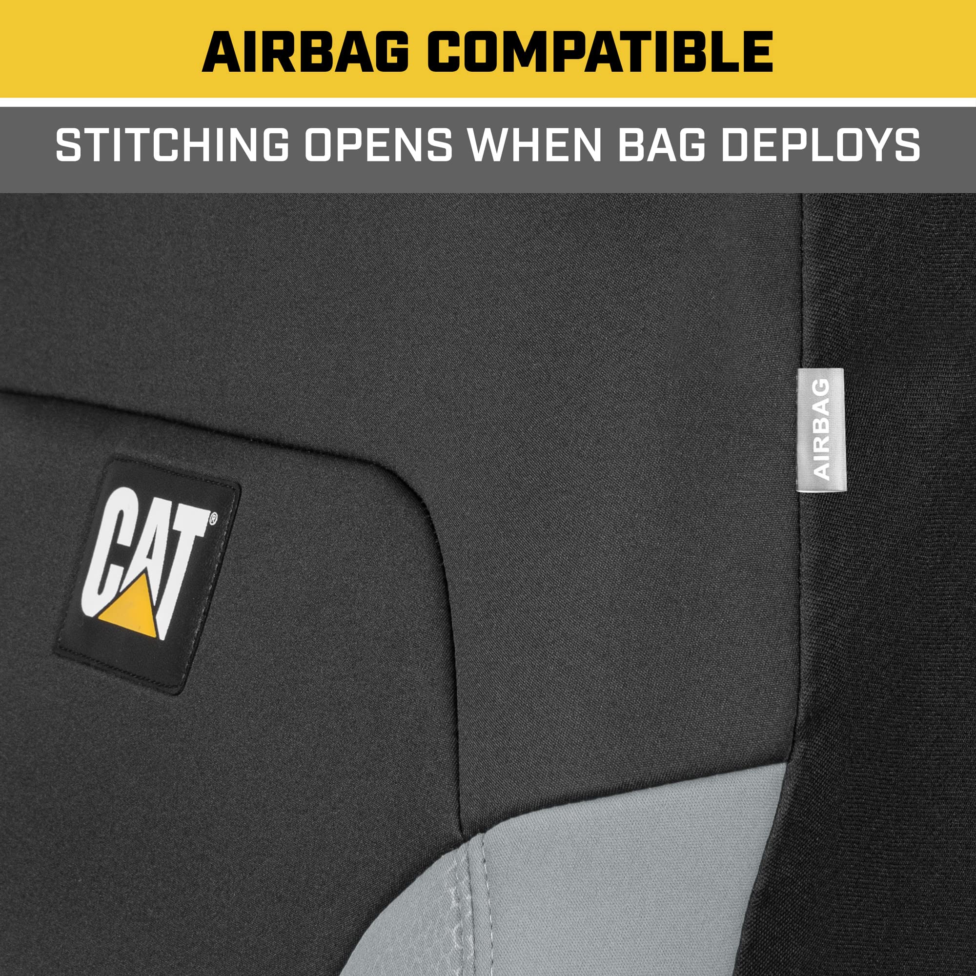 Caterpillar Flexfit Automotive Seat Covers For Cars Trucks And Suvs (Set Of 2) - Black Seat Covers For Front Seats, Seat Protect