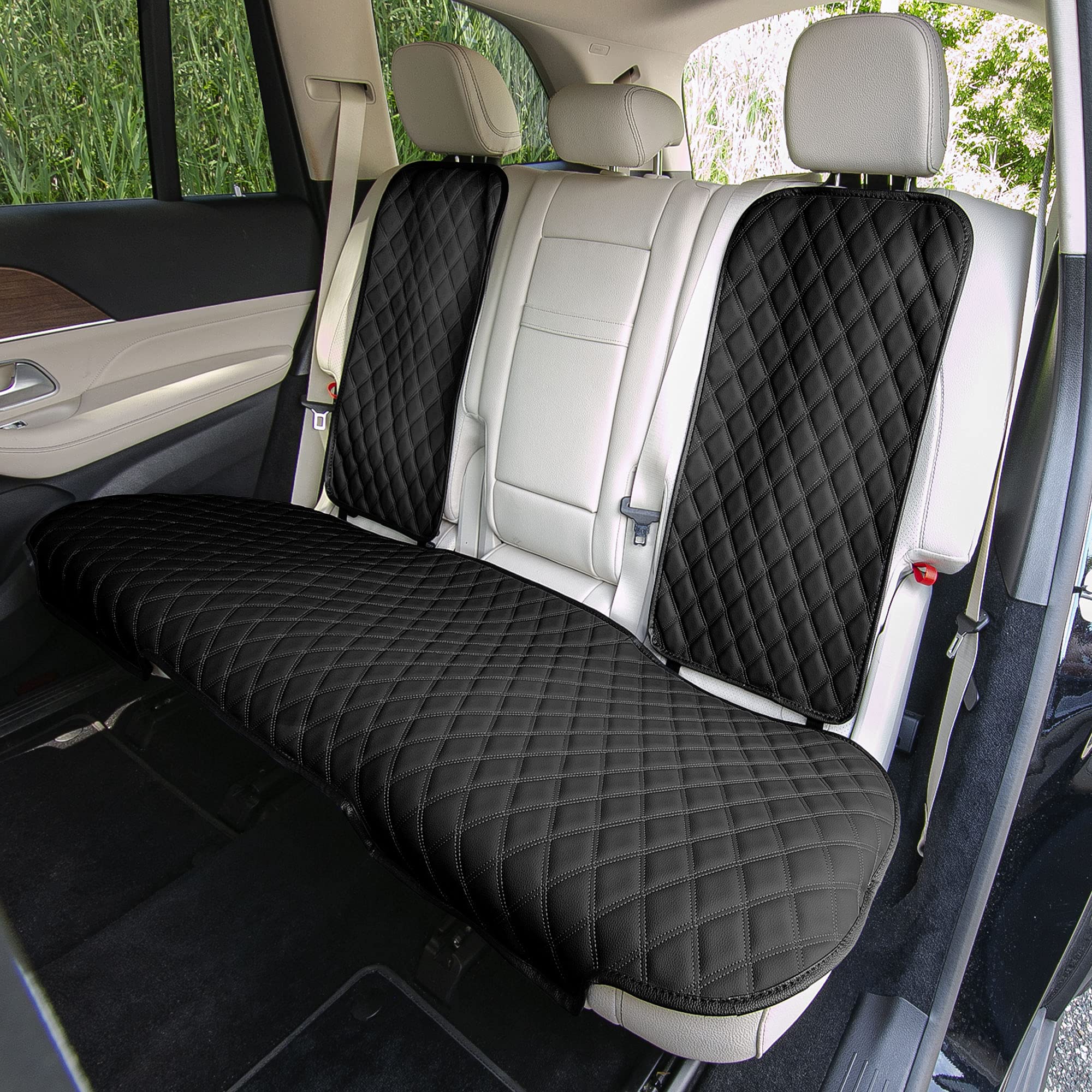 FH Group Car Seat Cushion Rear Set Black Faux Leather Automotive Seat Cushions - Universal Fit, Rear Car Seat Cushions With Non-