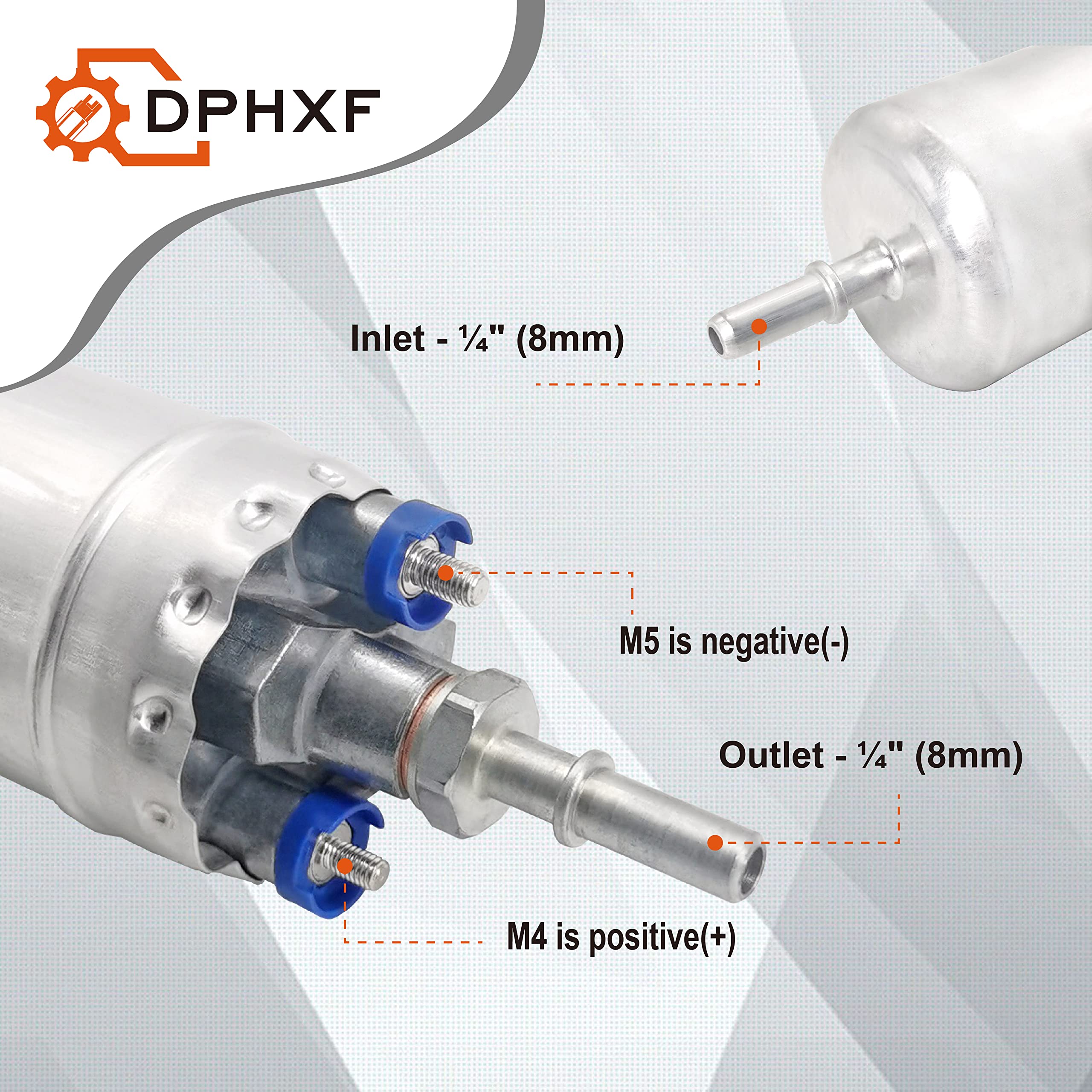 Dphxf 12V Gasoline Inline High Pressure Fuel Pump ,200Lph High Flow 125Psi,16.4 Feet Of Super Suction Power,Universal Replacemen