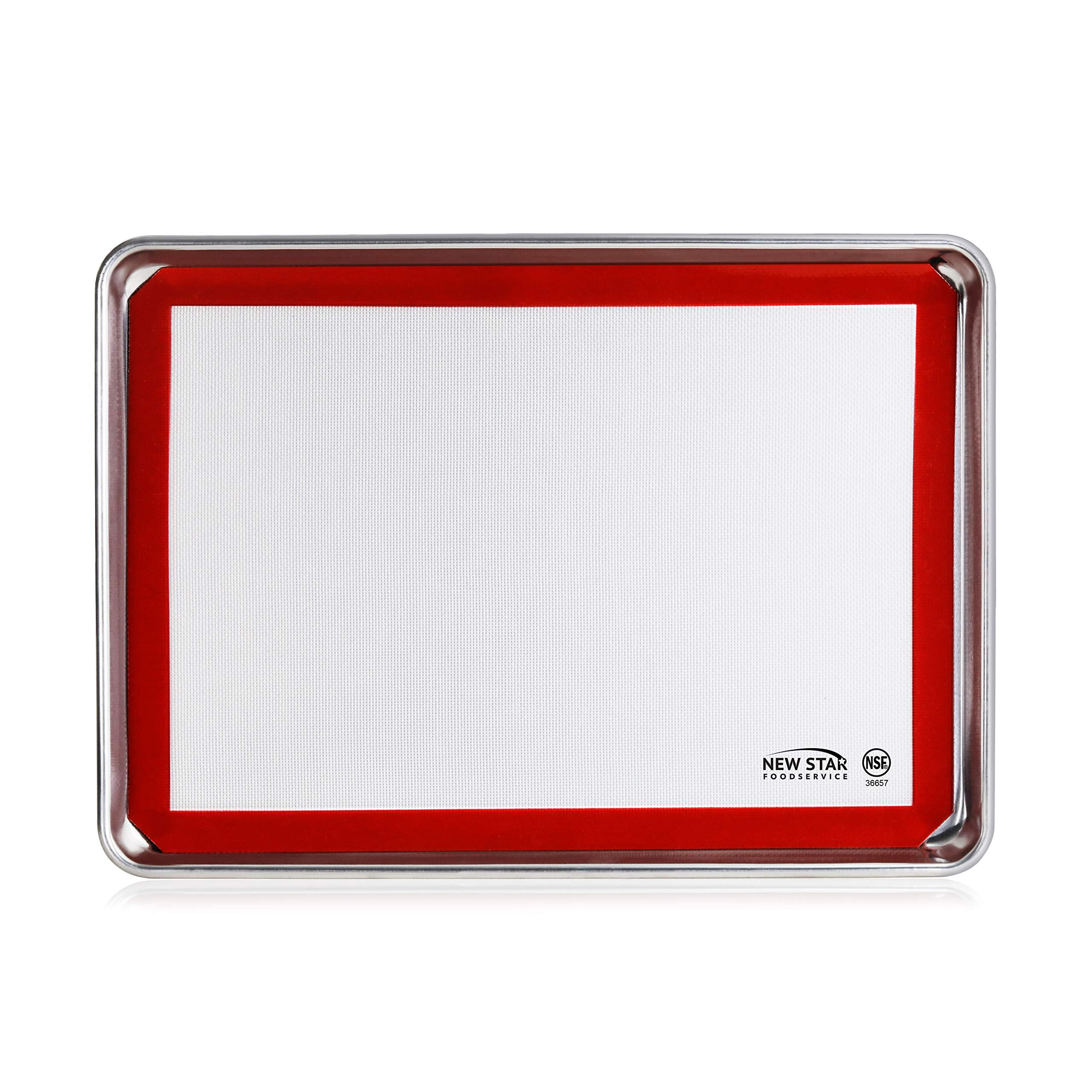 New Star Foodservice 38446 Commercial-Grade 18-Gauge Aluminum Sheet Pan/Bun Pan And Silicone Baking Mat Set, 15'' L X 21'' W X 1