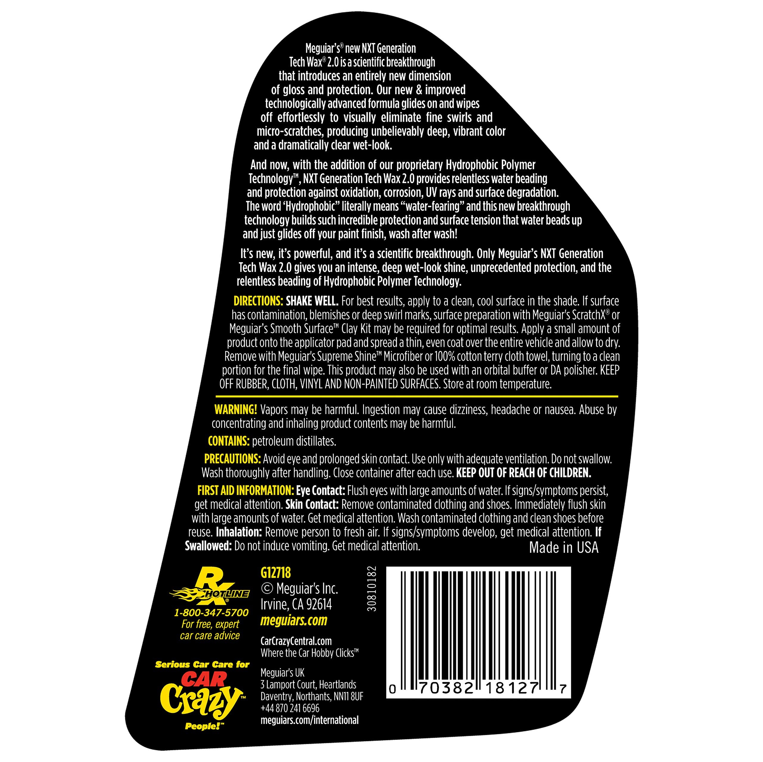 Meguiar'S Nxt Generation Tech Wax 2.0 - 18 Oz Bottle With Foam Applicator Pad