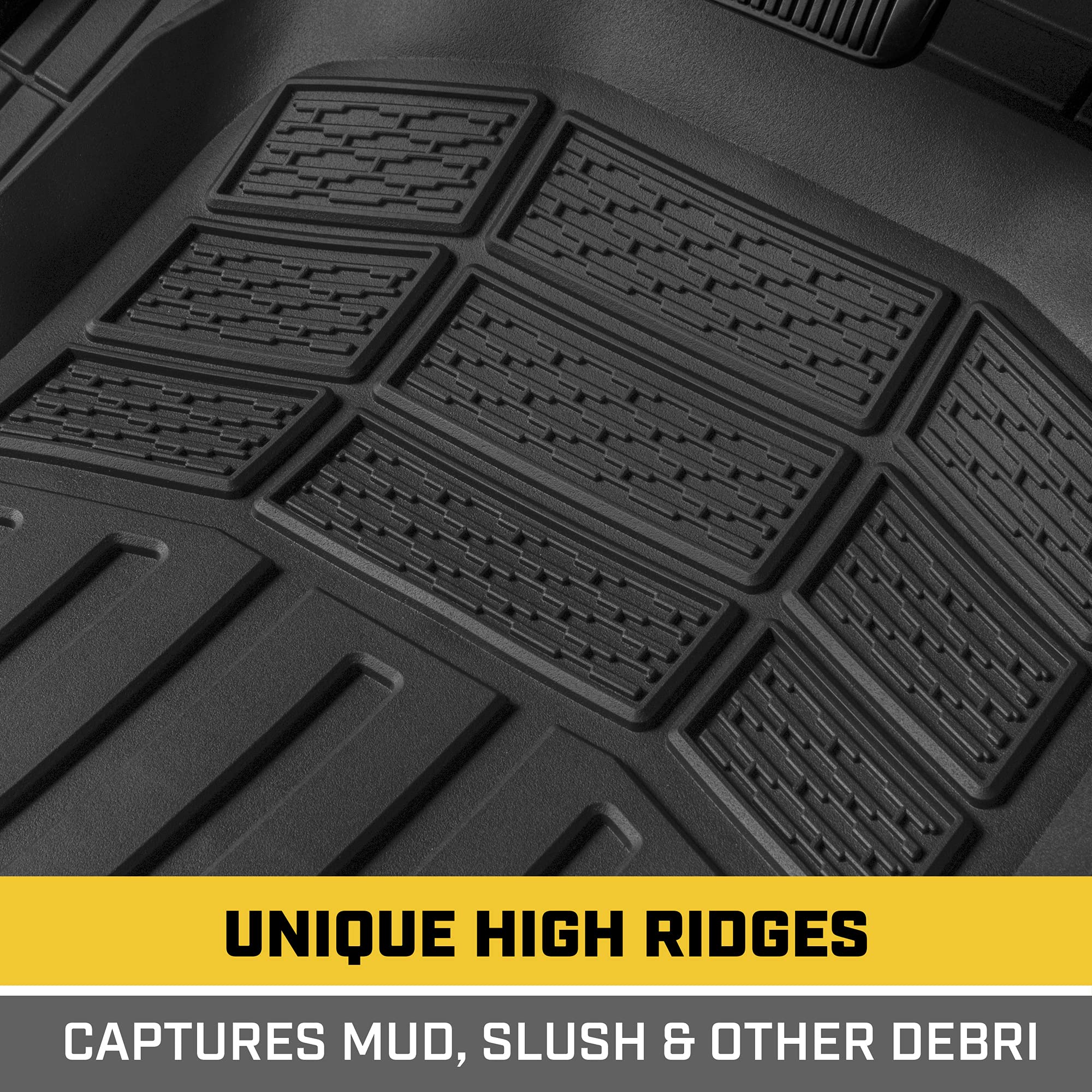 CAT Heavy Duty Deep Dish Rubber Floor Mats, 3-Piece All Weather Protection, Black, Model CAMT-9013-BK