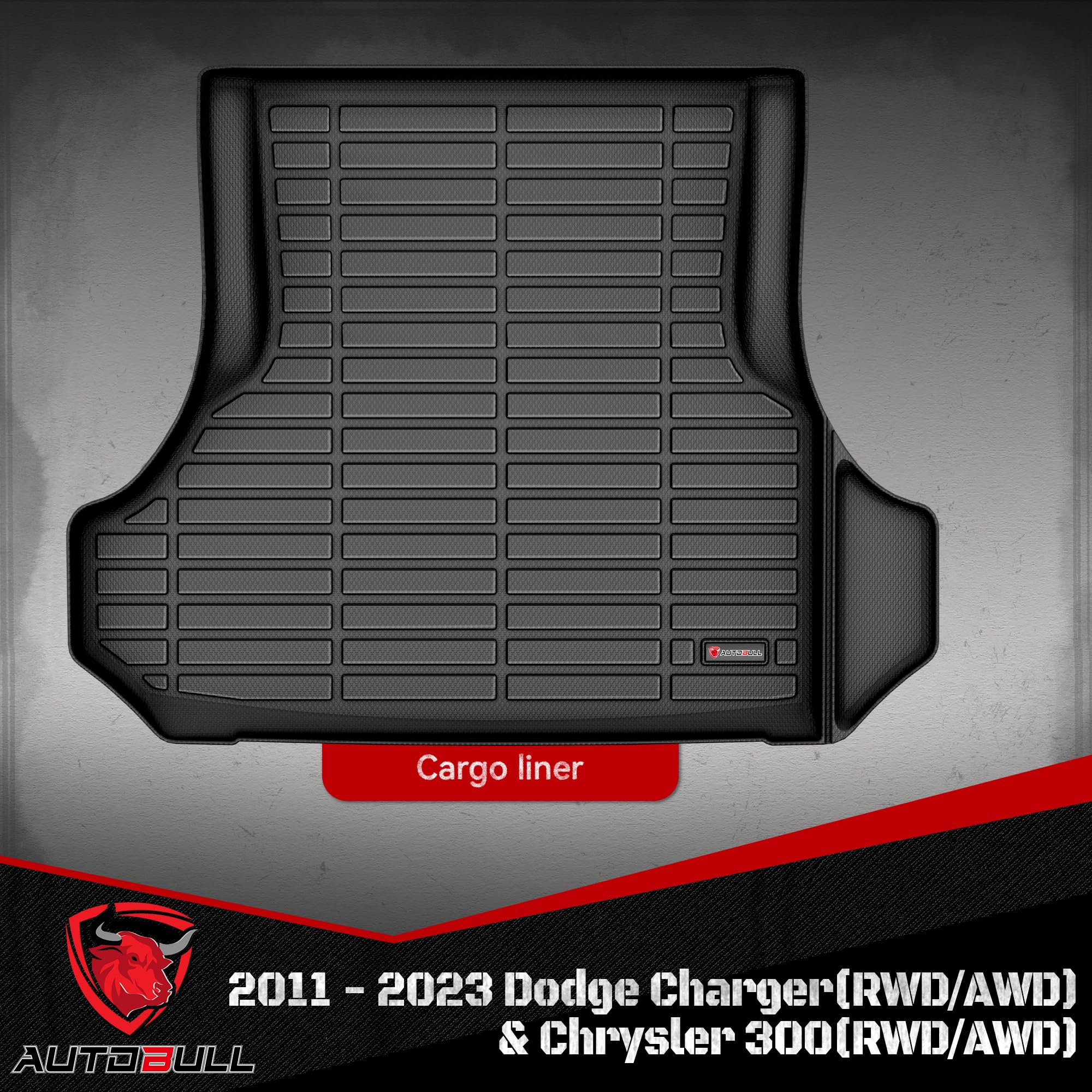 AutoBull Cargo Liner for Dodge Charger 2011-2023 & Chrysler 300, All Weather Black Trunk Mat, TPE Material, Model ABFM-1001