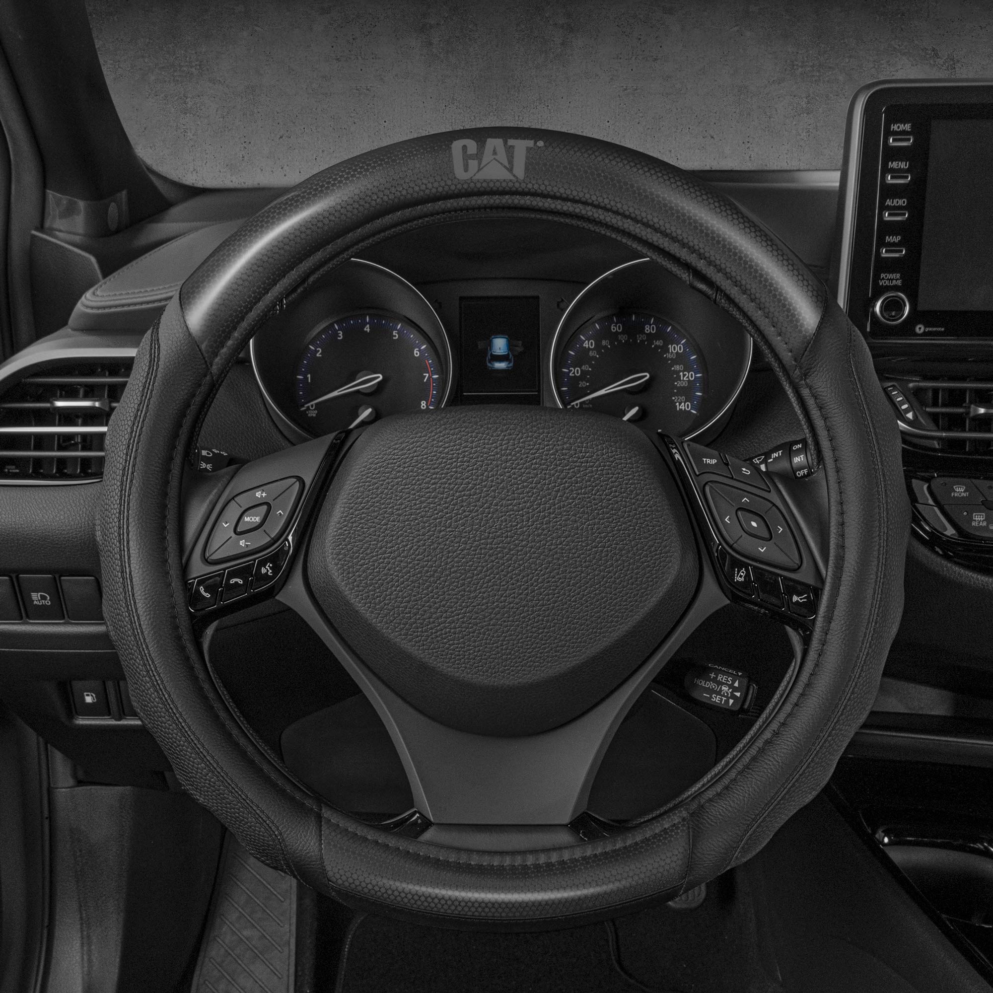 CAT HexSport Steering Wheel Cover, 15" Standard Size, Black Carbon Fiber, Durable Leather, Model CASW-7812-BK