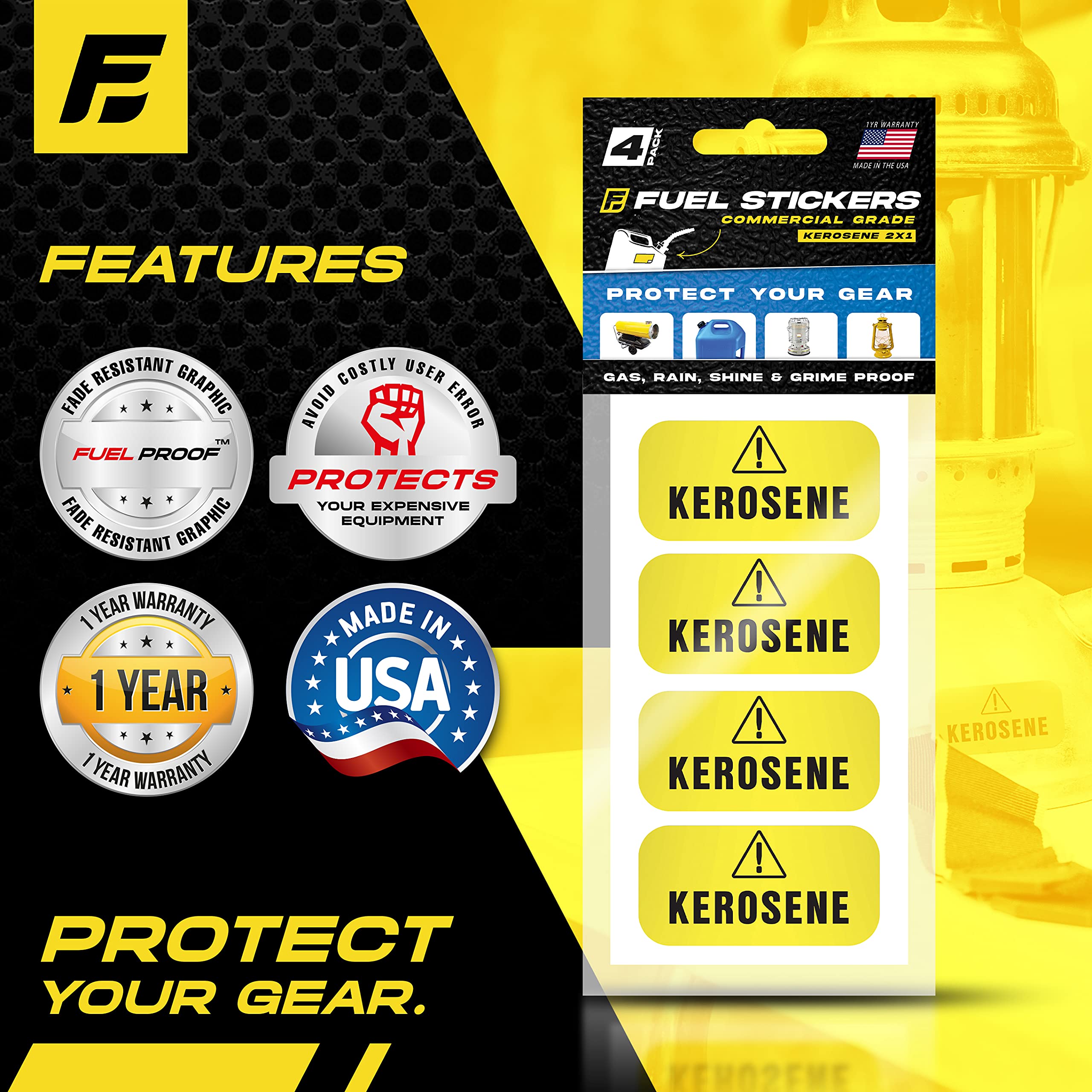 Kerosene Sticker For Forced Air Heaters, Lanterns, Stoves - Weather Proof, Ultra Durable, Commercial Grade Labels By Fuel Stickers - Usa Made (2X1 Inch), 20 Labels