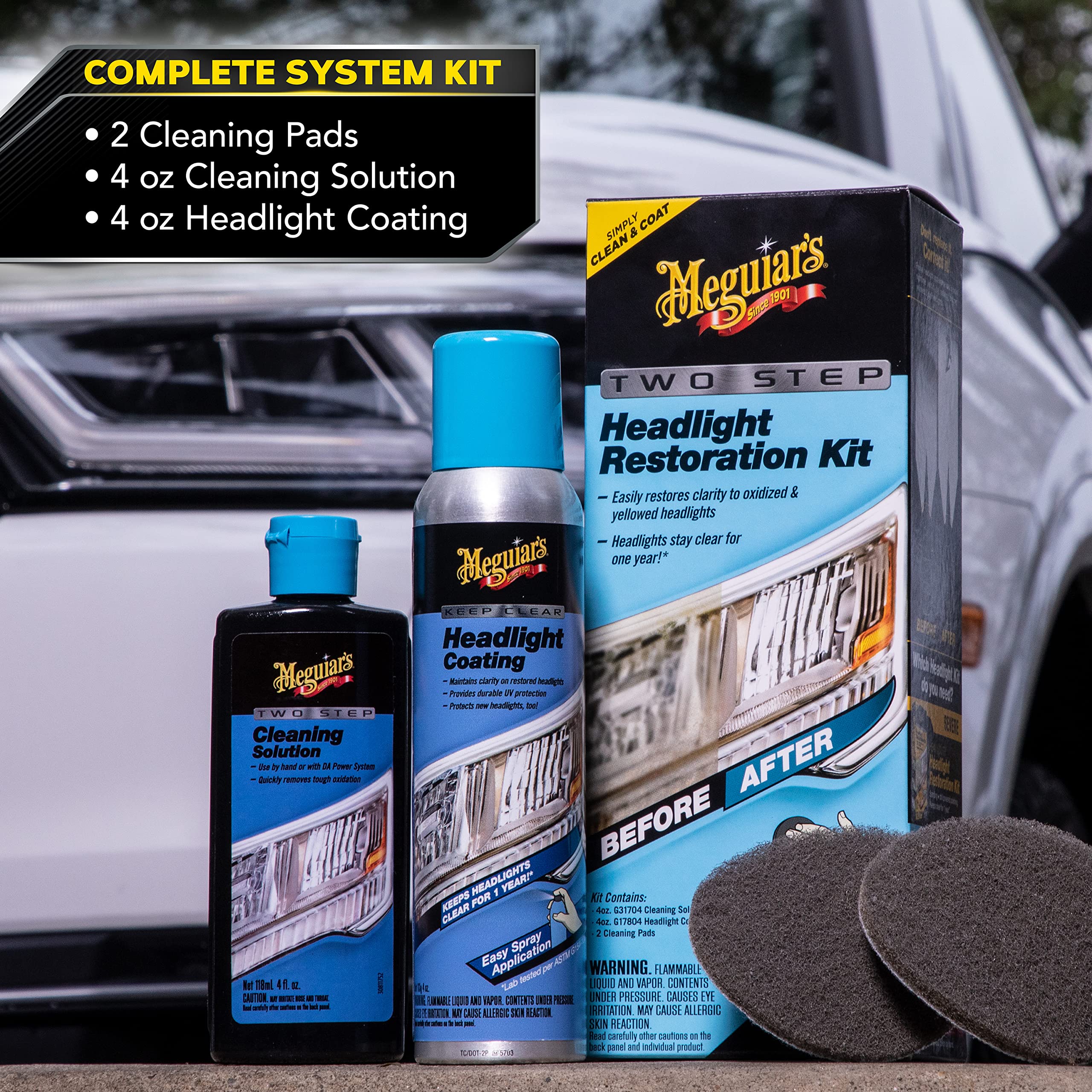 Meguiar'S Two Step Headlight Restoration Kit, Headlight Cleaner Restores Clear Car Plastic And Protects From Re-Oxidation, Inclu