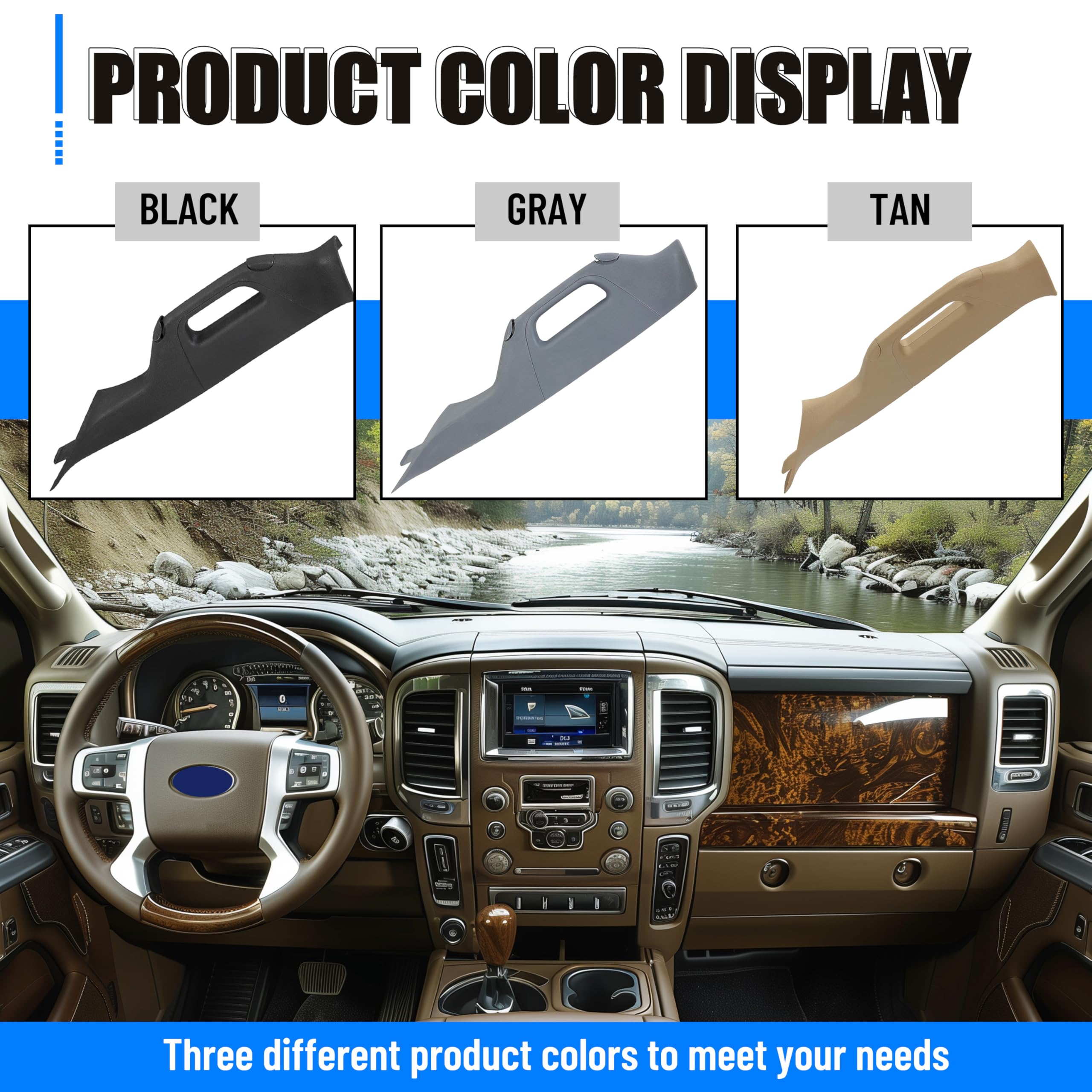 HECASA Pillar Grab Handle - Right Passenger Side - Gray Plastic - Compatible with 2011-2016 Ford F-250 F-350 F-450 F-550 - Model CB-715