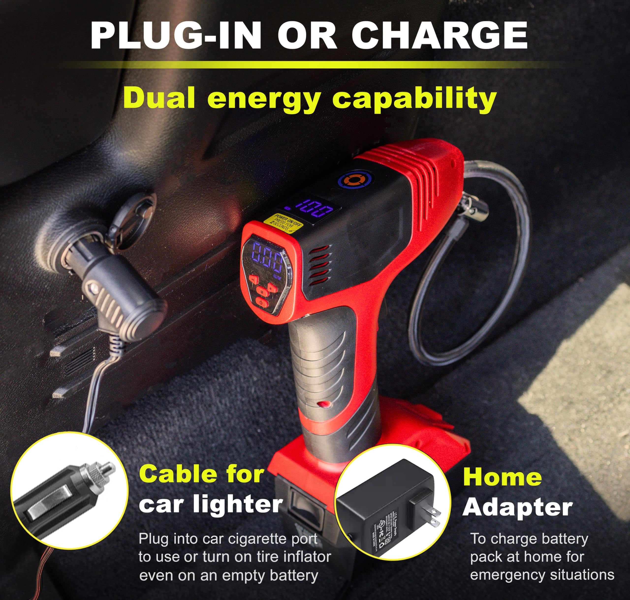 EMSON Bullseye Pro Max Tire Inflator, 150PSI Portable Air Compressor, Red, Model 1745, Rechargeable, for Car Tires