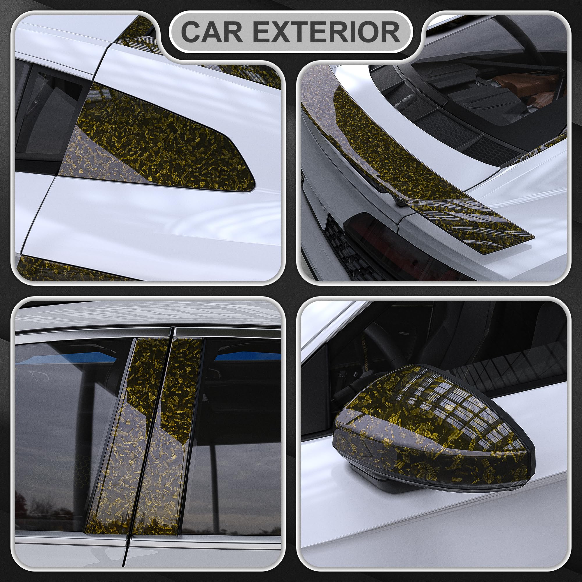 Lypumso Yellow Forged Carbon Fiber Vinyl Wraps, High Gloss Wraps Car Diy Decal Films Sheets With Air Release Technology, Vehicle