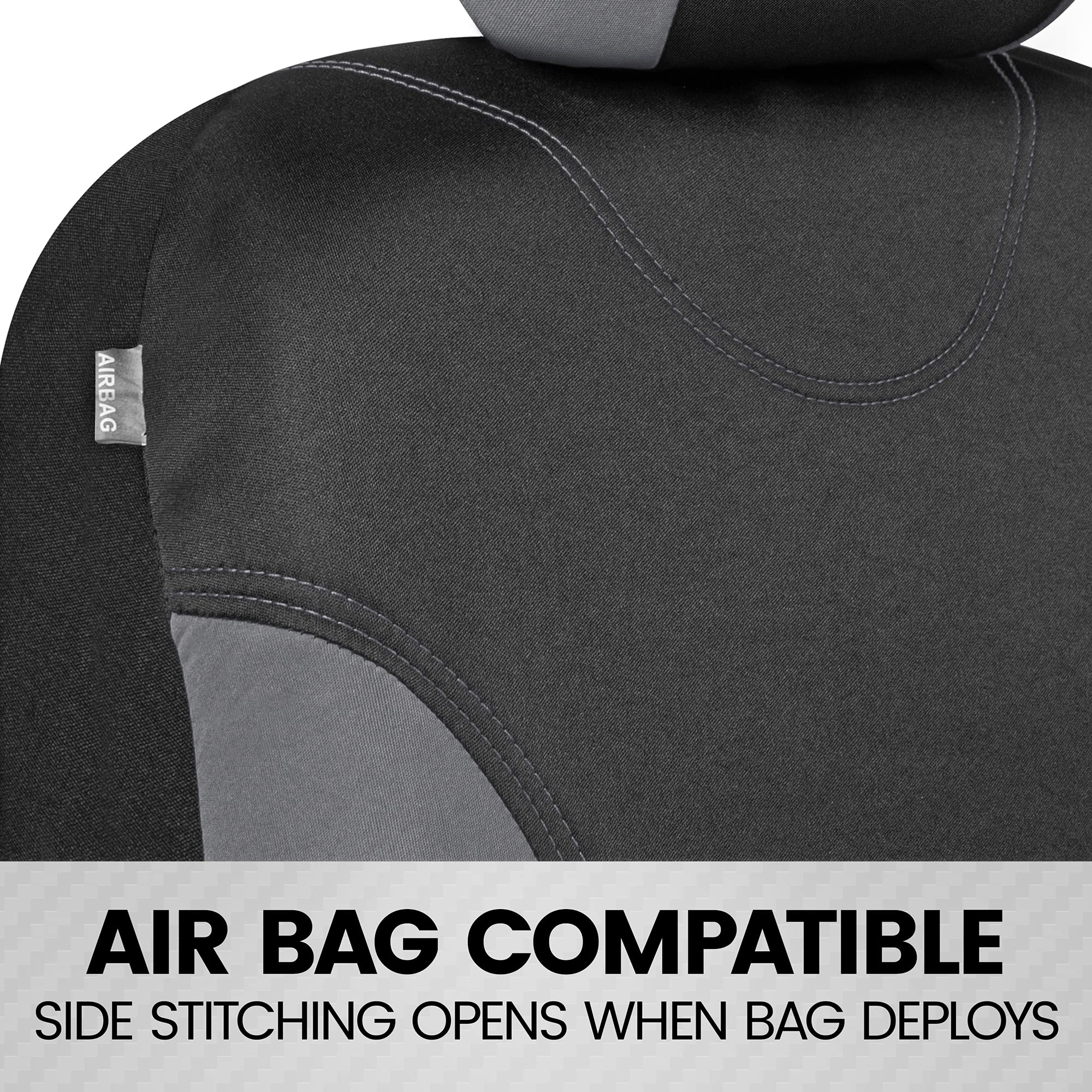 Bdk Ultrasleek Gray Seat Covers For Cars, Two-Tone Front Seat Covers With Matching Back Car Seat Cover, Made To Fit Most Auto Tr