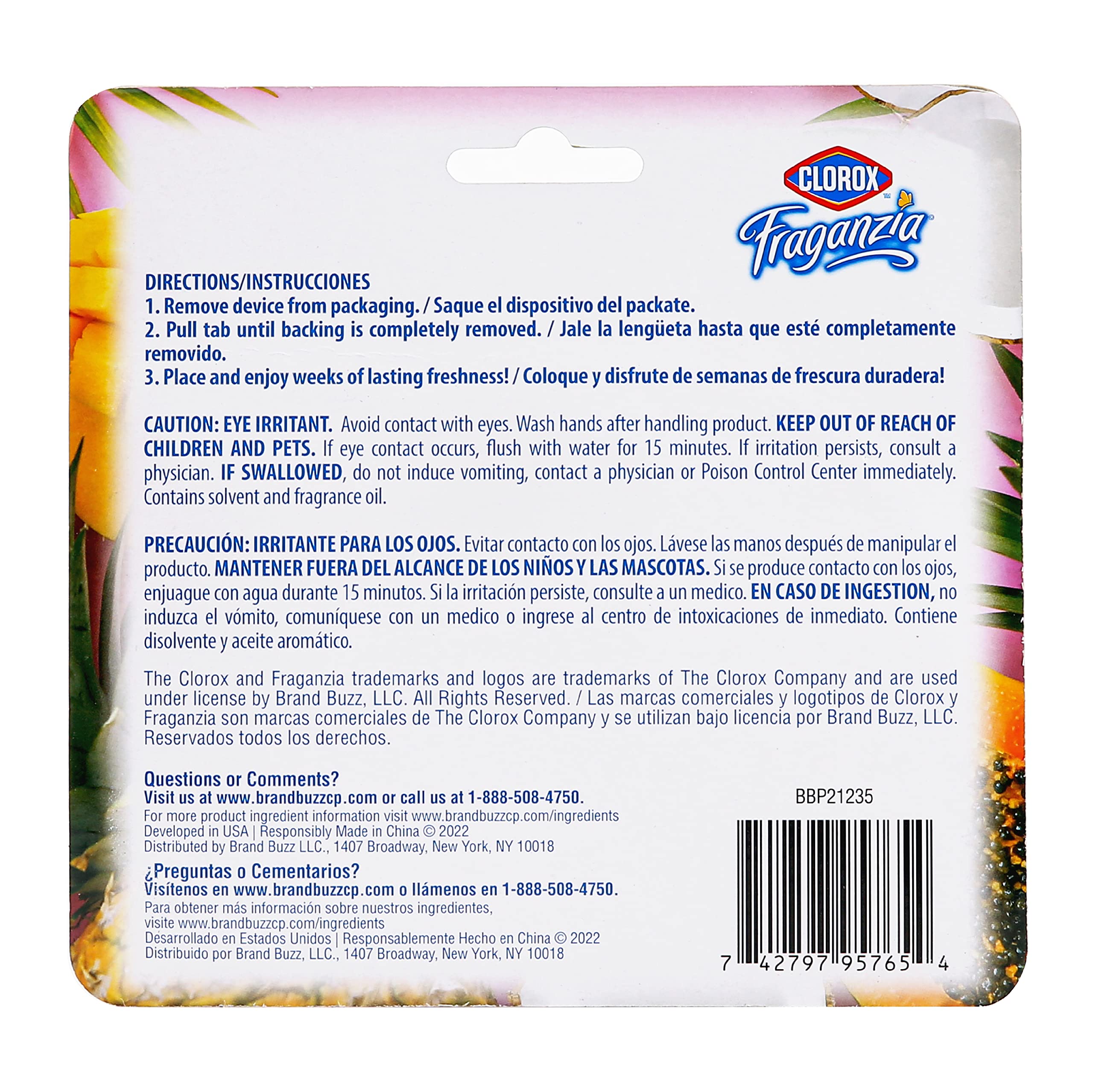 Clorox Fraganzia Air Freshener, Hawaiian Escape, 2ct, Peel & Place, No-Plug, 7.5ml Units for Closets, Laundry, Bathroom